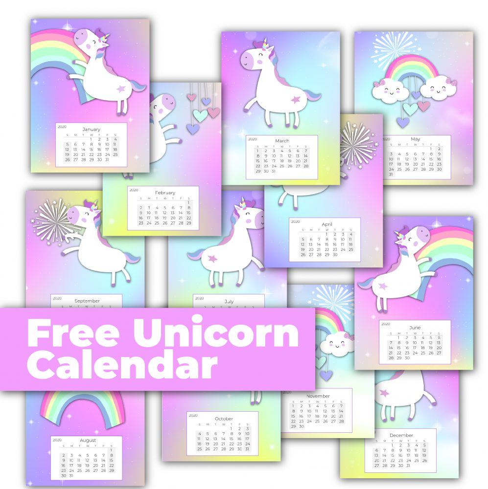 Free Unicorn Calendar 2020 Calendar Printables Free Templates