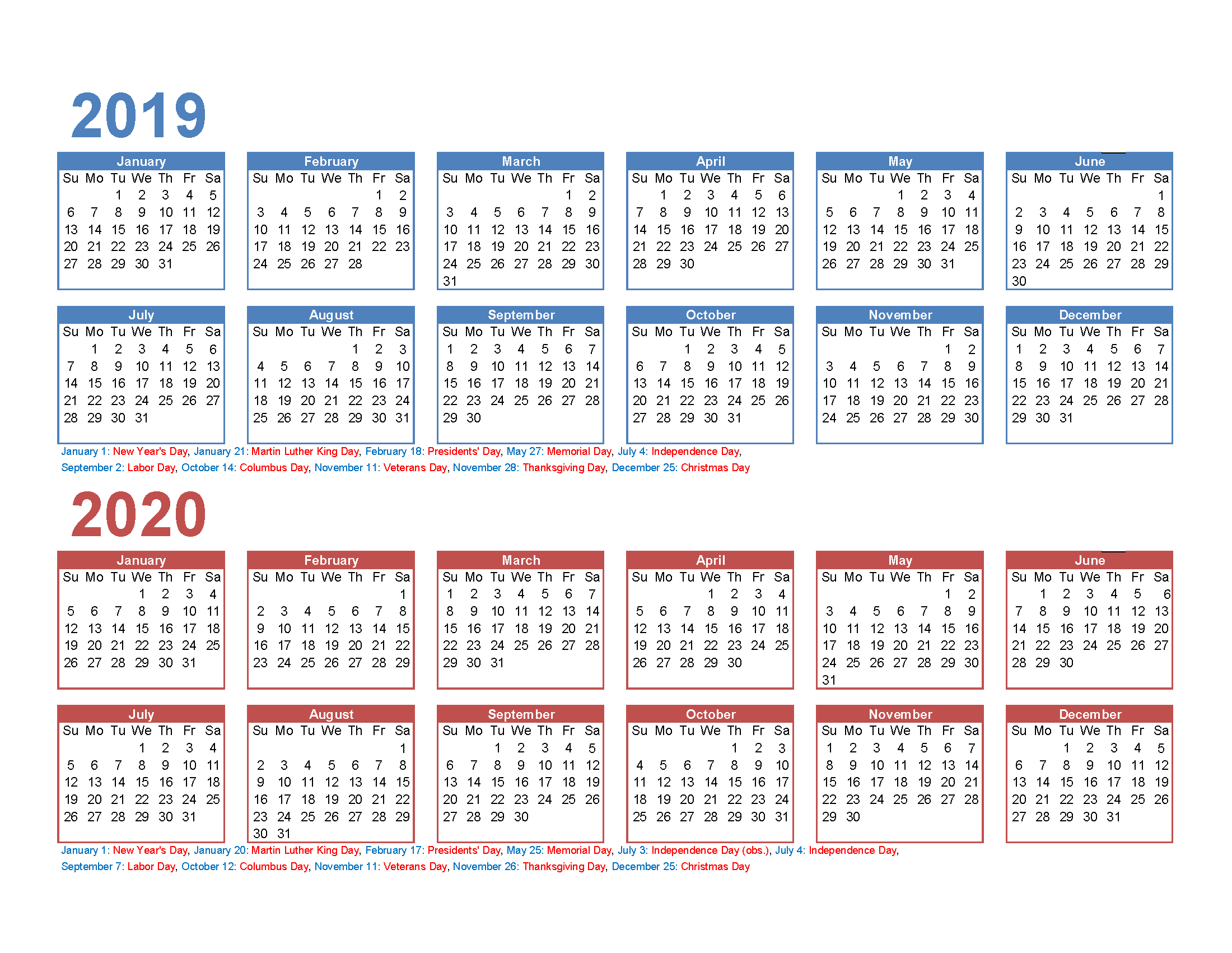 2 Year Calendar 2020 And 2020 Calendar Printables Free Templates