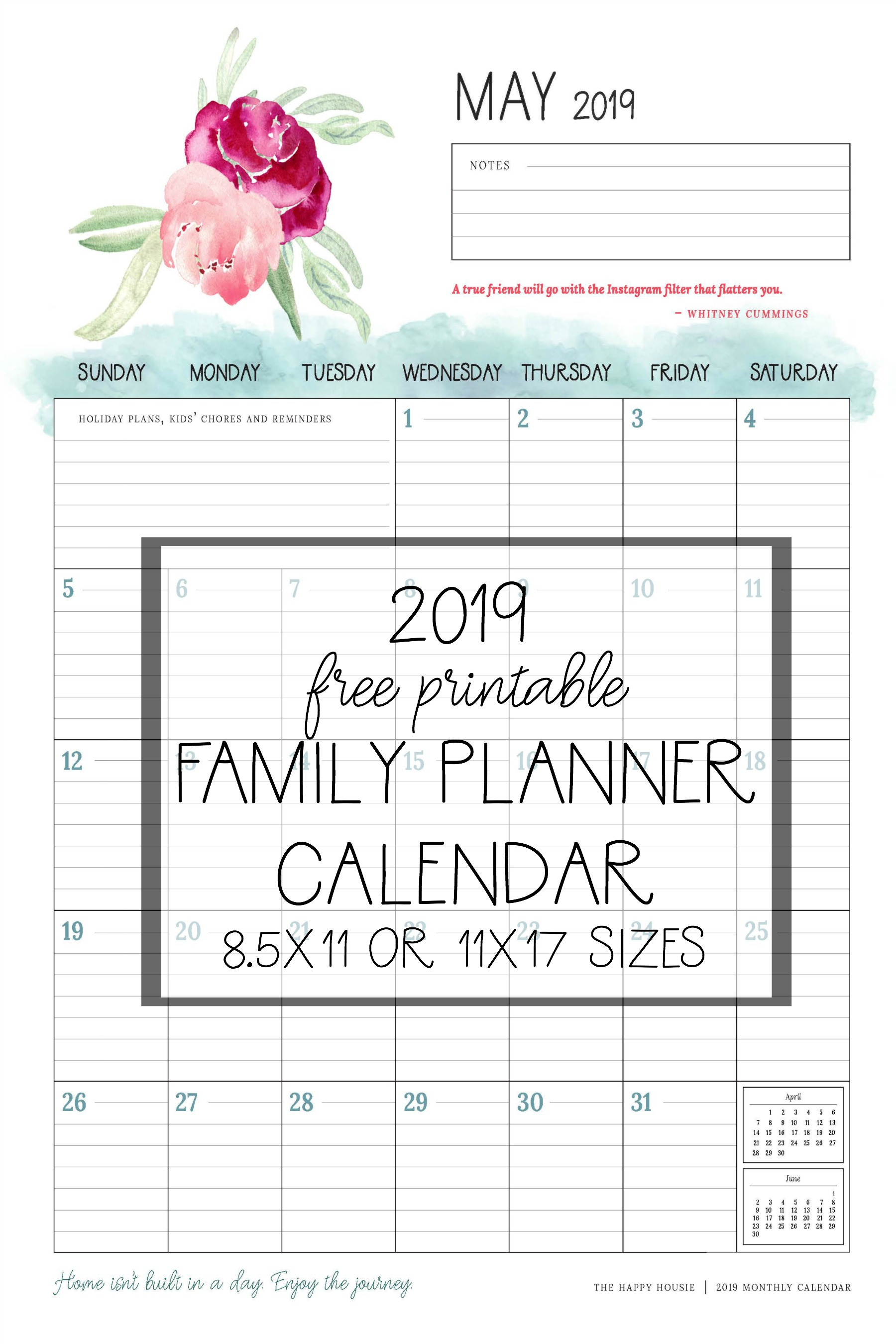 Free 2019 Printable Calendar Family Planner Organizer | The