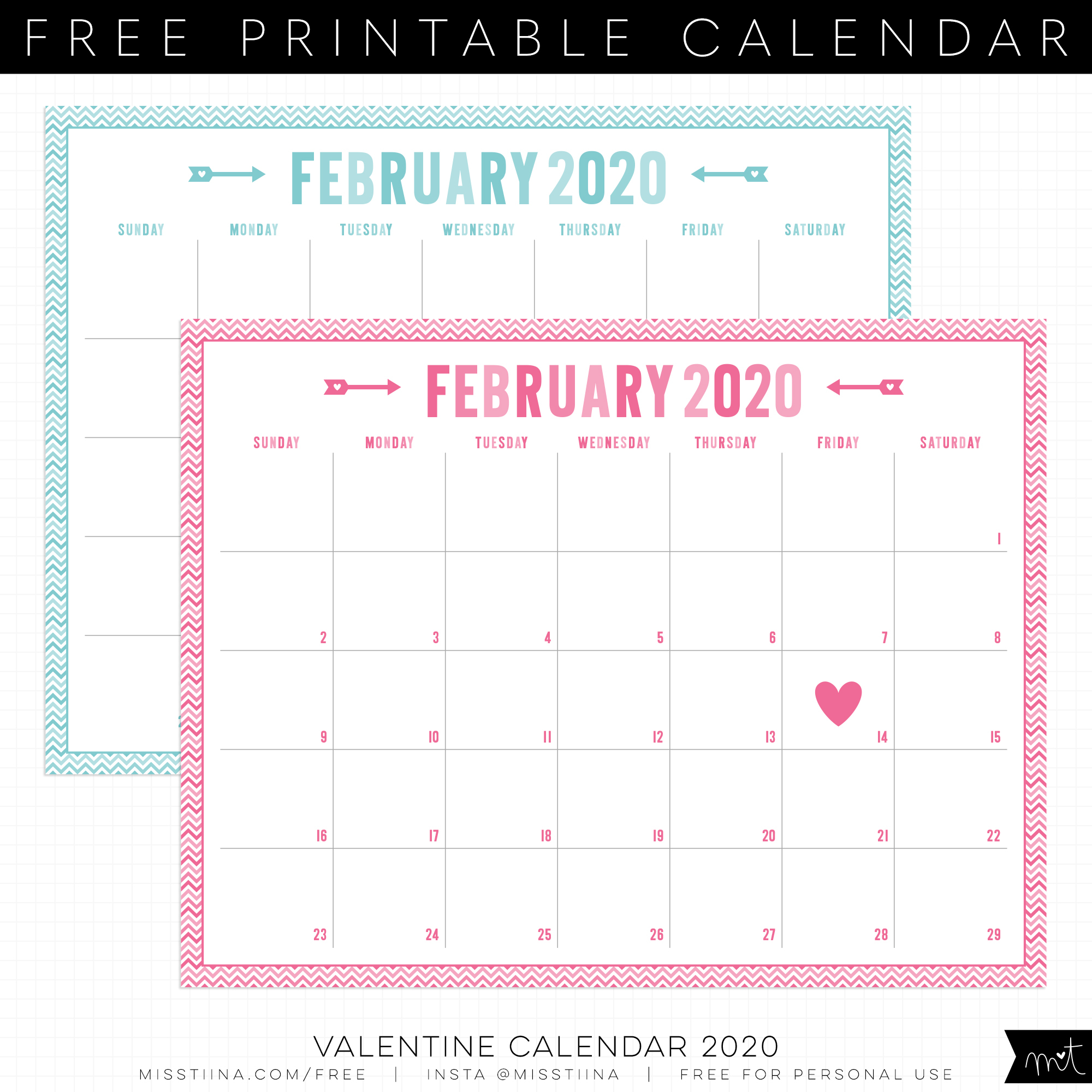 Free 2019 Valentine Calendar Printables | Misstiina