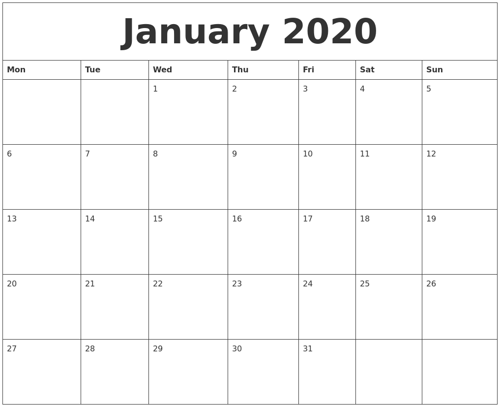 Free 2020 Word Calendar - Wpa.wpart.co