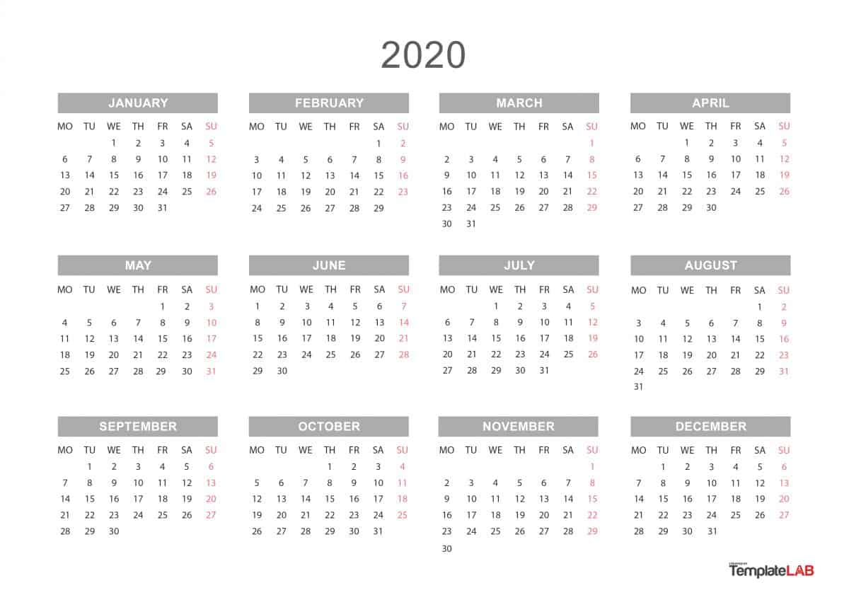 Free 2020 Yearly Calendar - Wpa.wpart.co