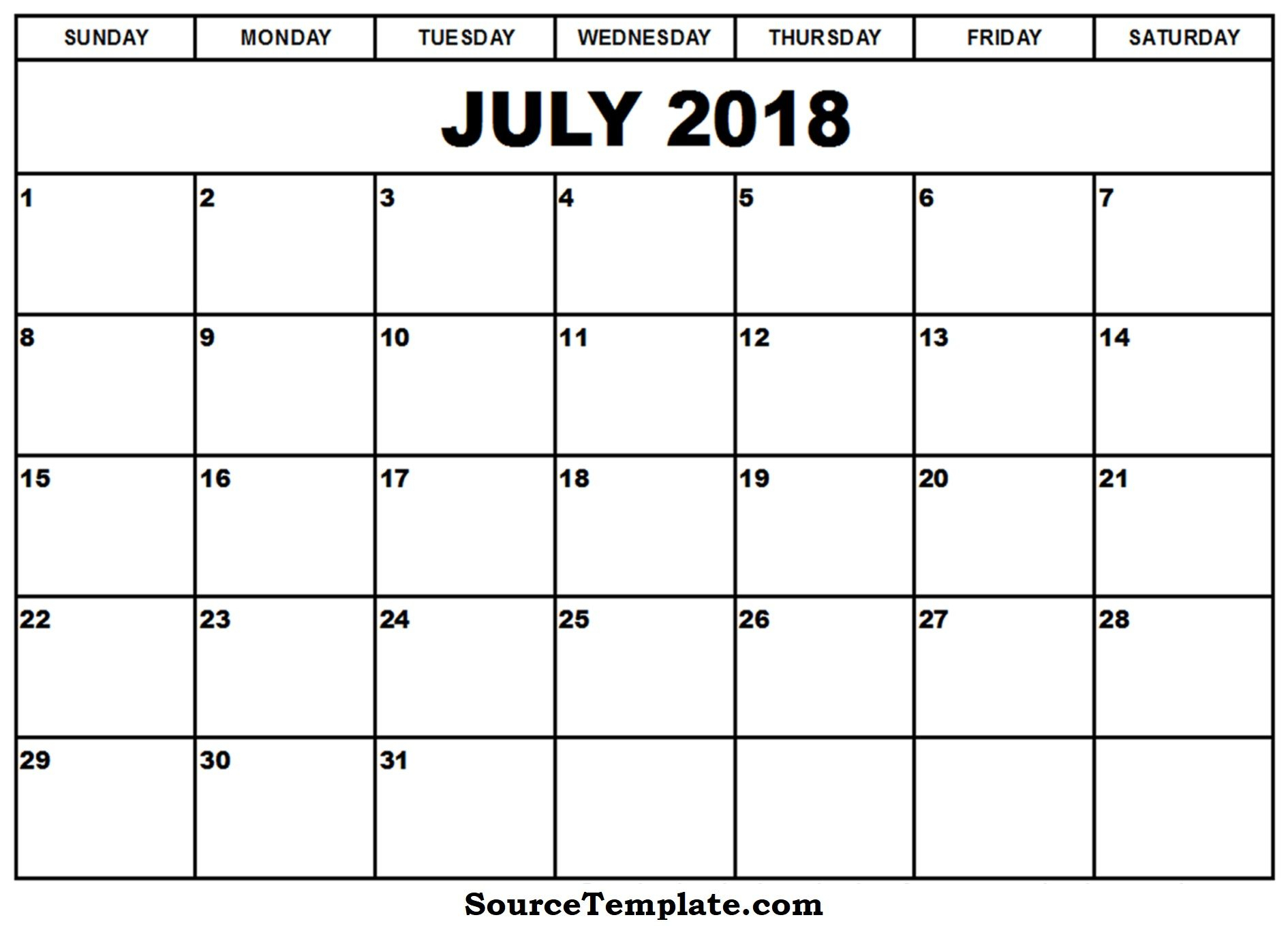 Free 5+ July 2018 Calendar Printable Template | June