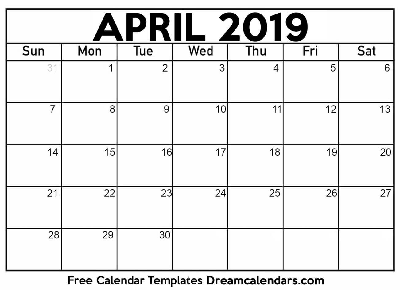 Free Blank April 2019 Printable Calendar