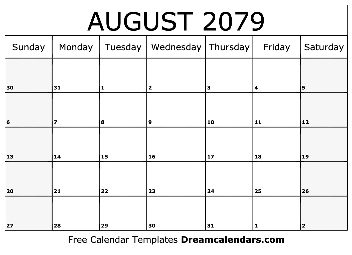 Free Blank August 2079 Printable Calendar