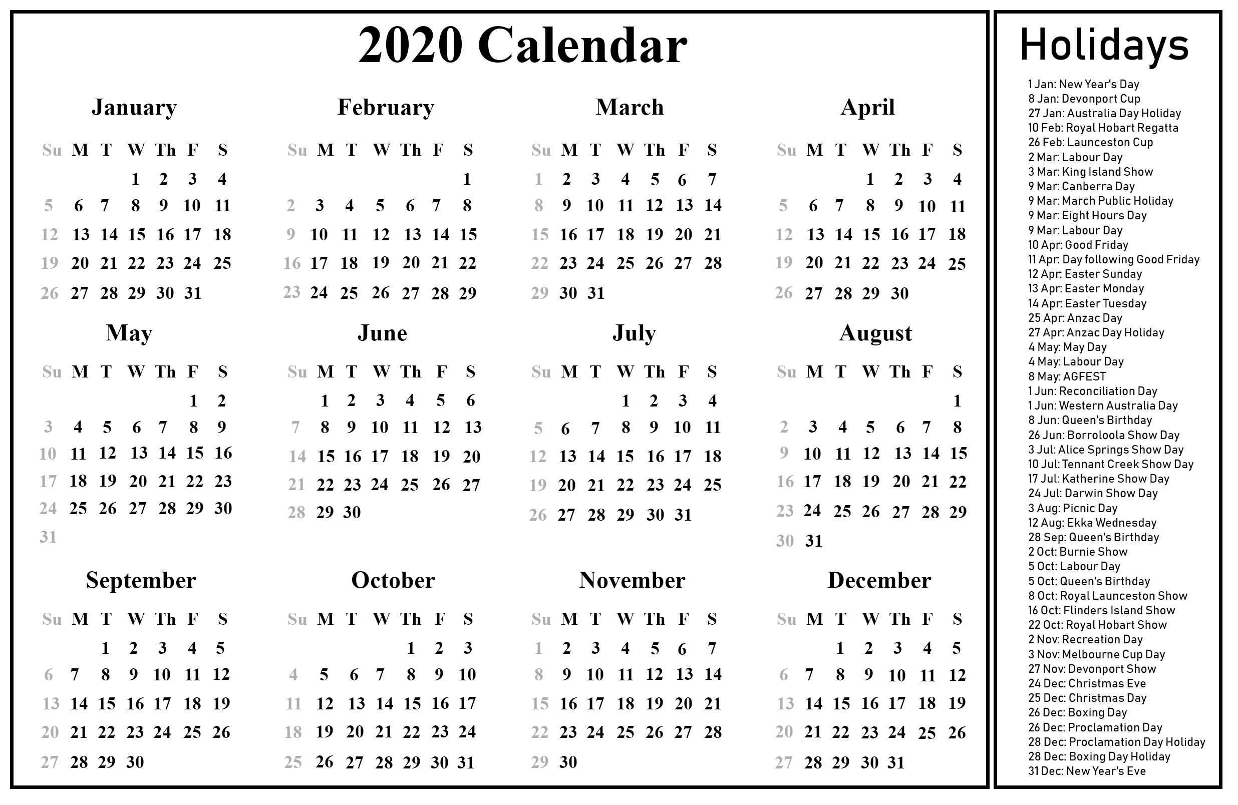 Calendar 2020 Excel Australia Calendar Printables Free Templates