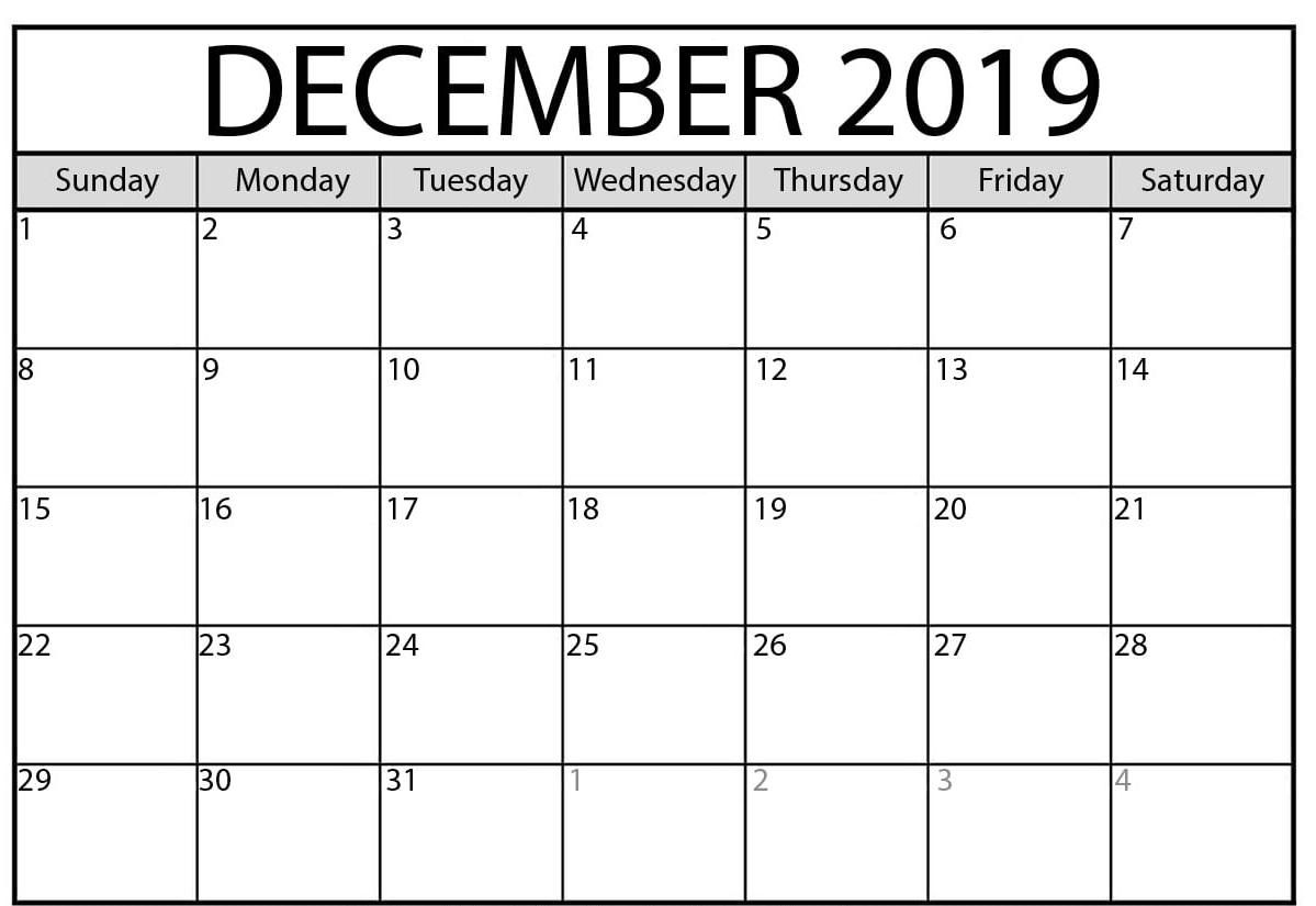 Free Blank December Calendar 2019 Printable Template Pdf