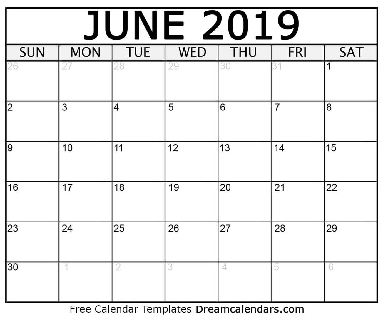 Free Blank June 2019 Printable Calendar