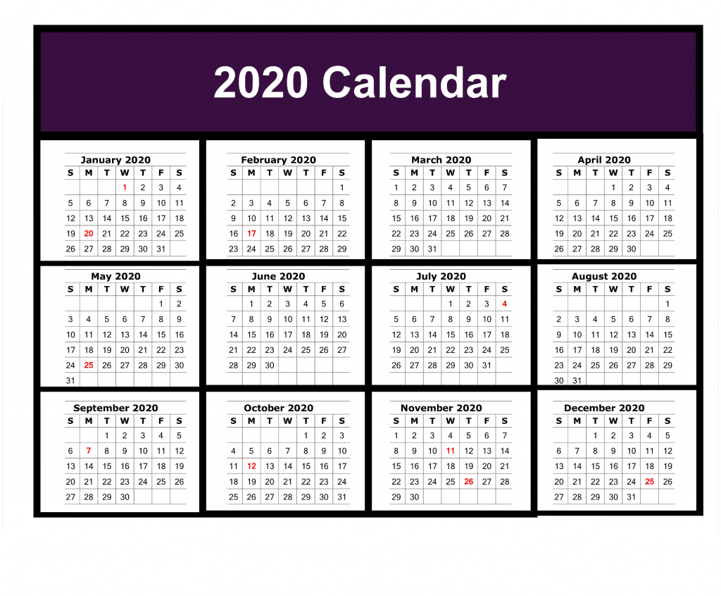 Free Blank Printable Calendar 2020 Template In Pdf, Excel