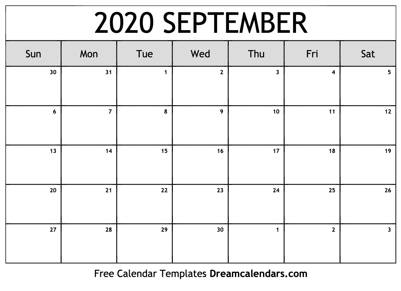 Free Blank September 2020 Printable Calendar