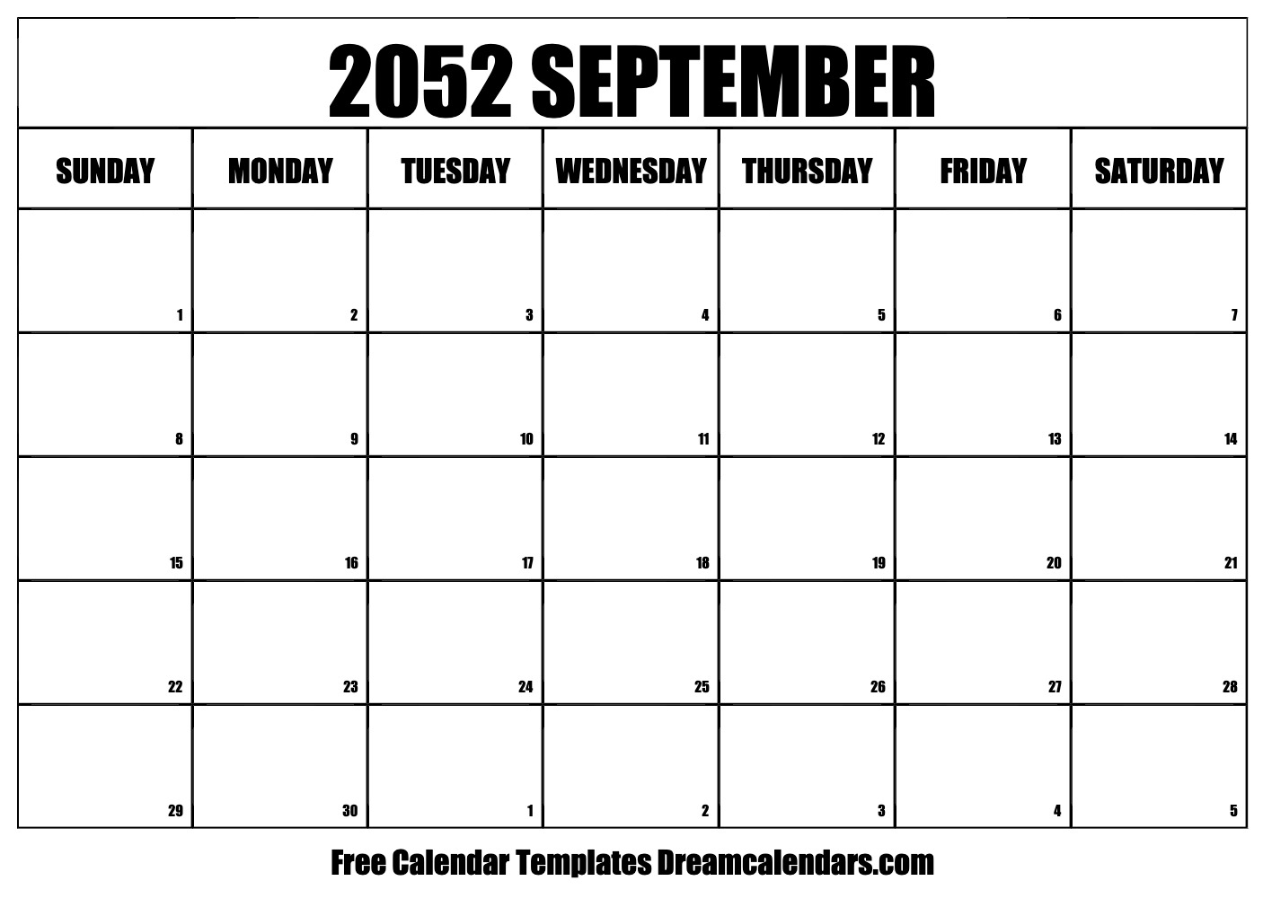 Free Blank September 2052 Printable Calendar