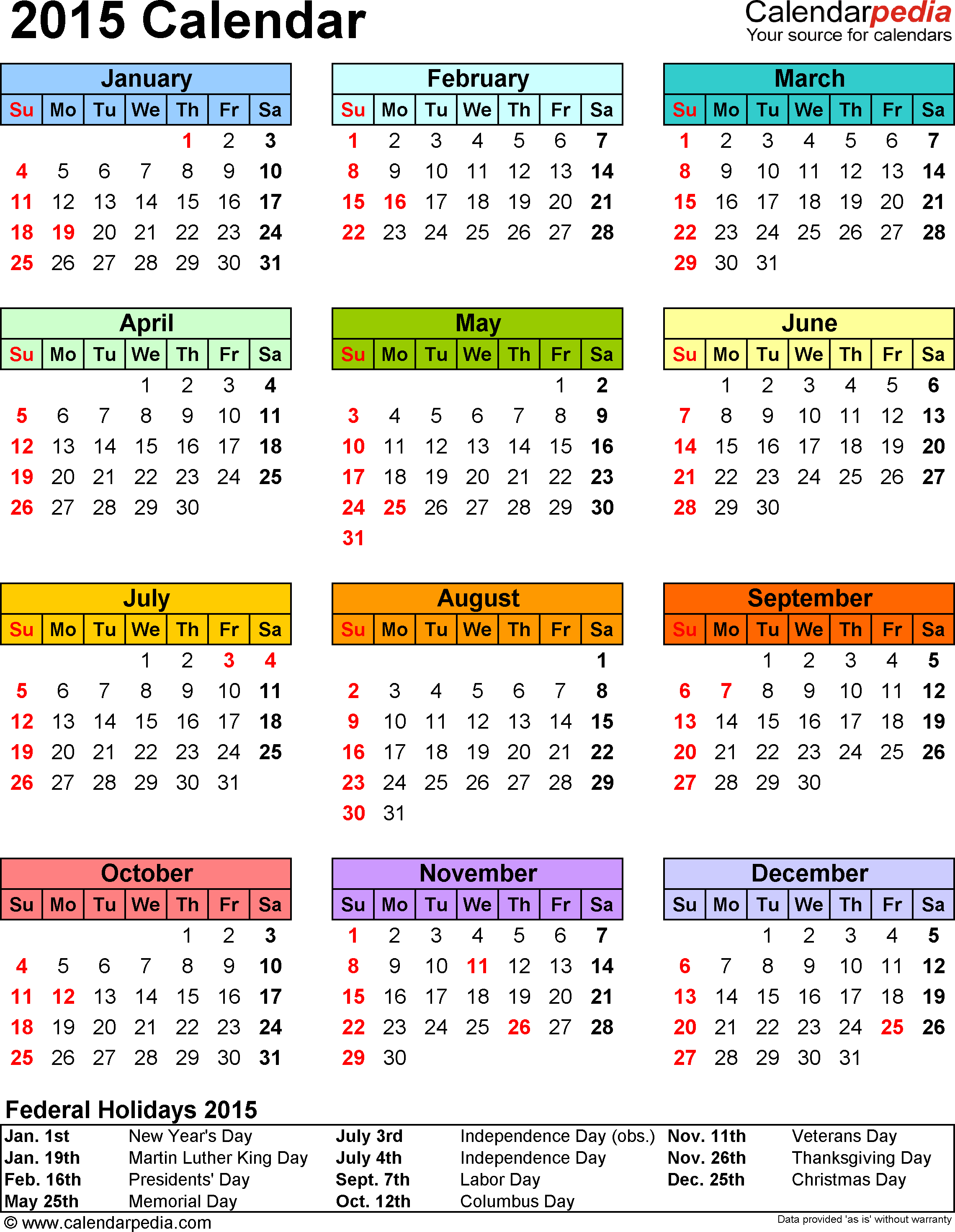 Free Calendar 2015 Templates - Wpa.wpart.co