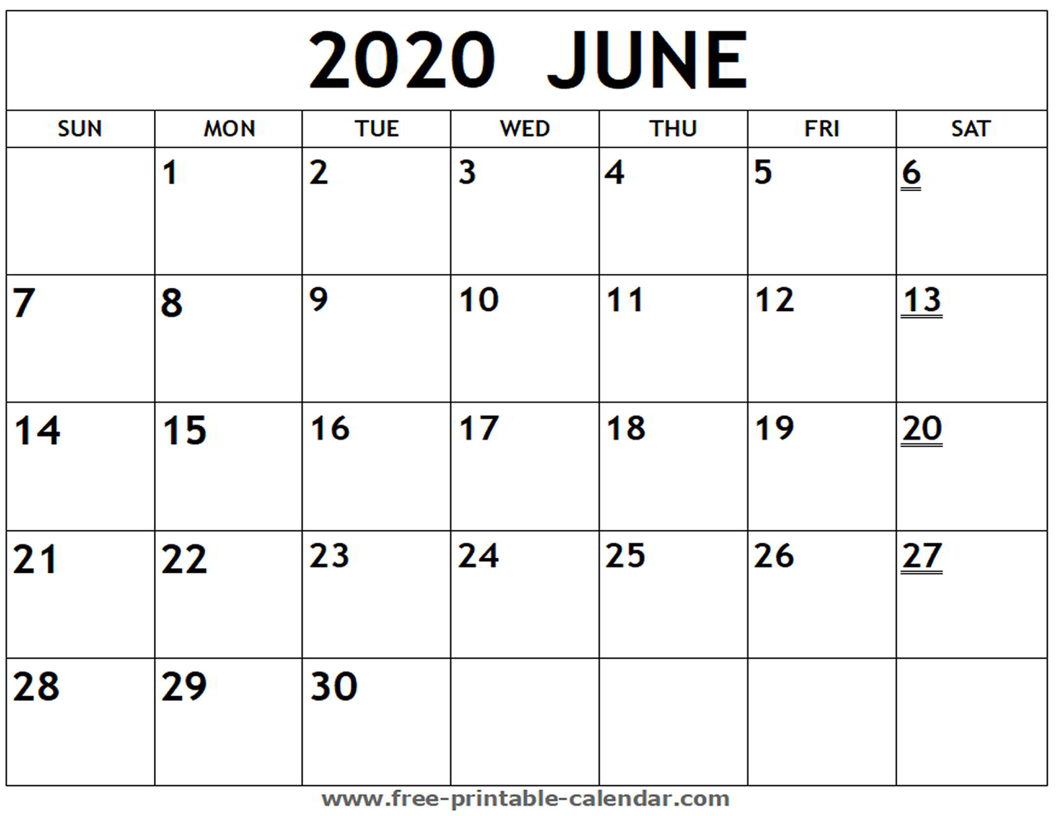 Free Calendar June 2020 - Wpa.wpart.co