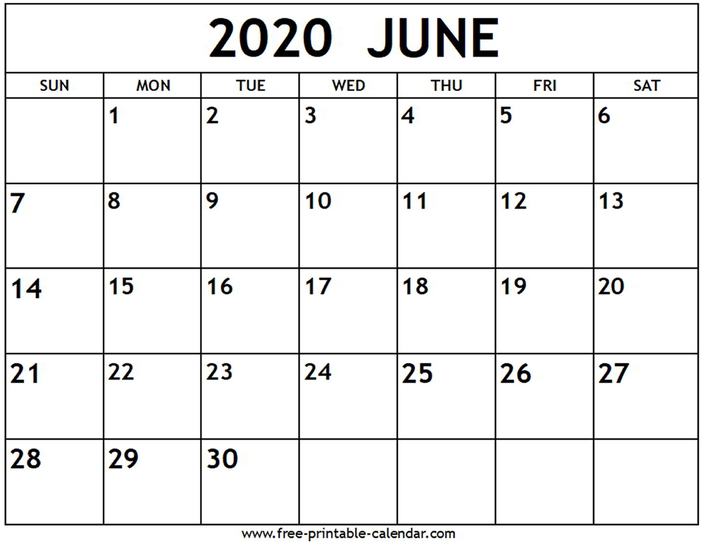 Calendar Of 2020 June