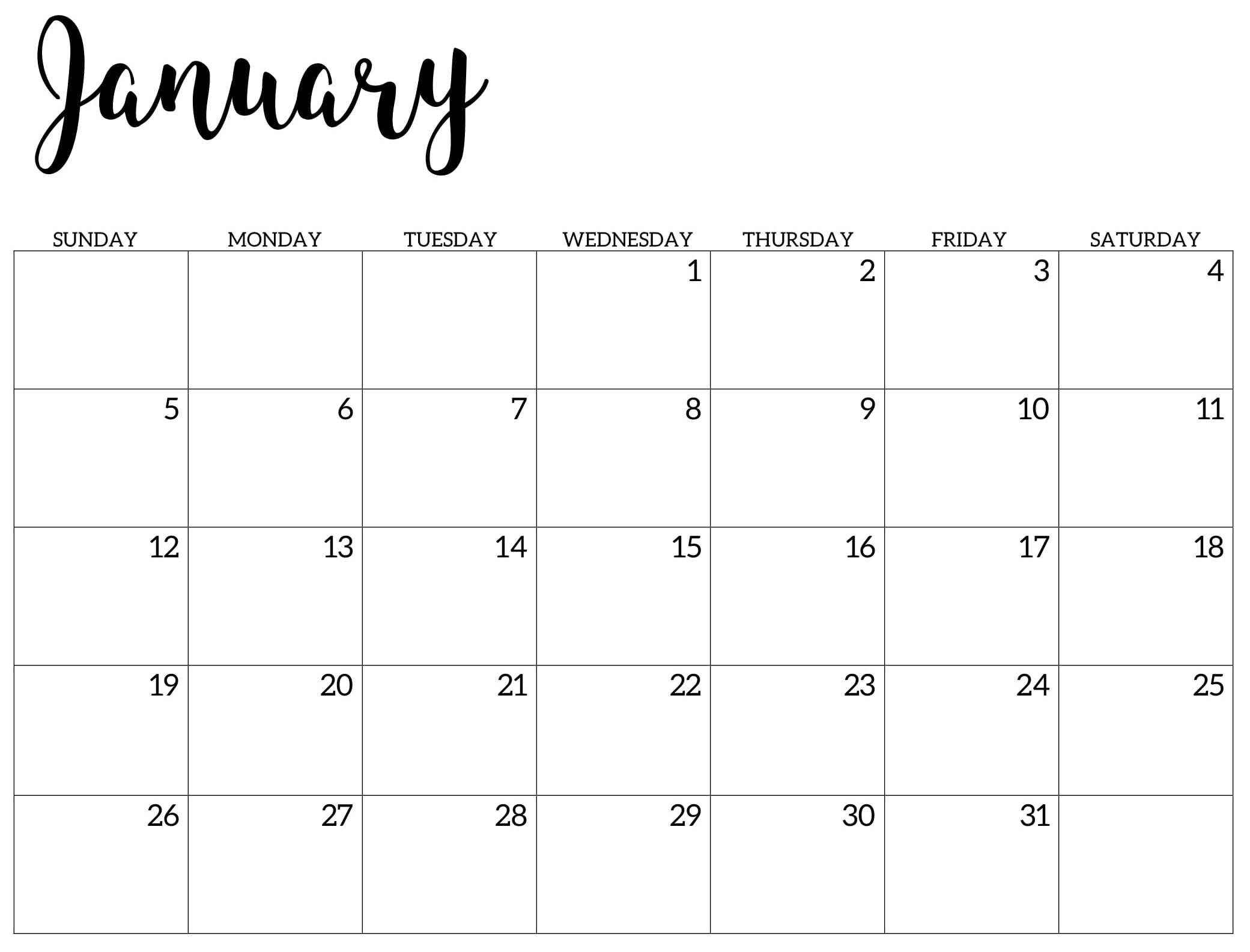 Free Cute January 2020 Calendar Printable | 12 Month