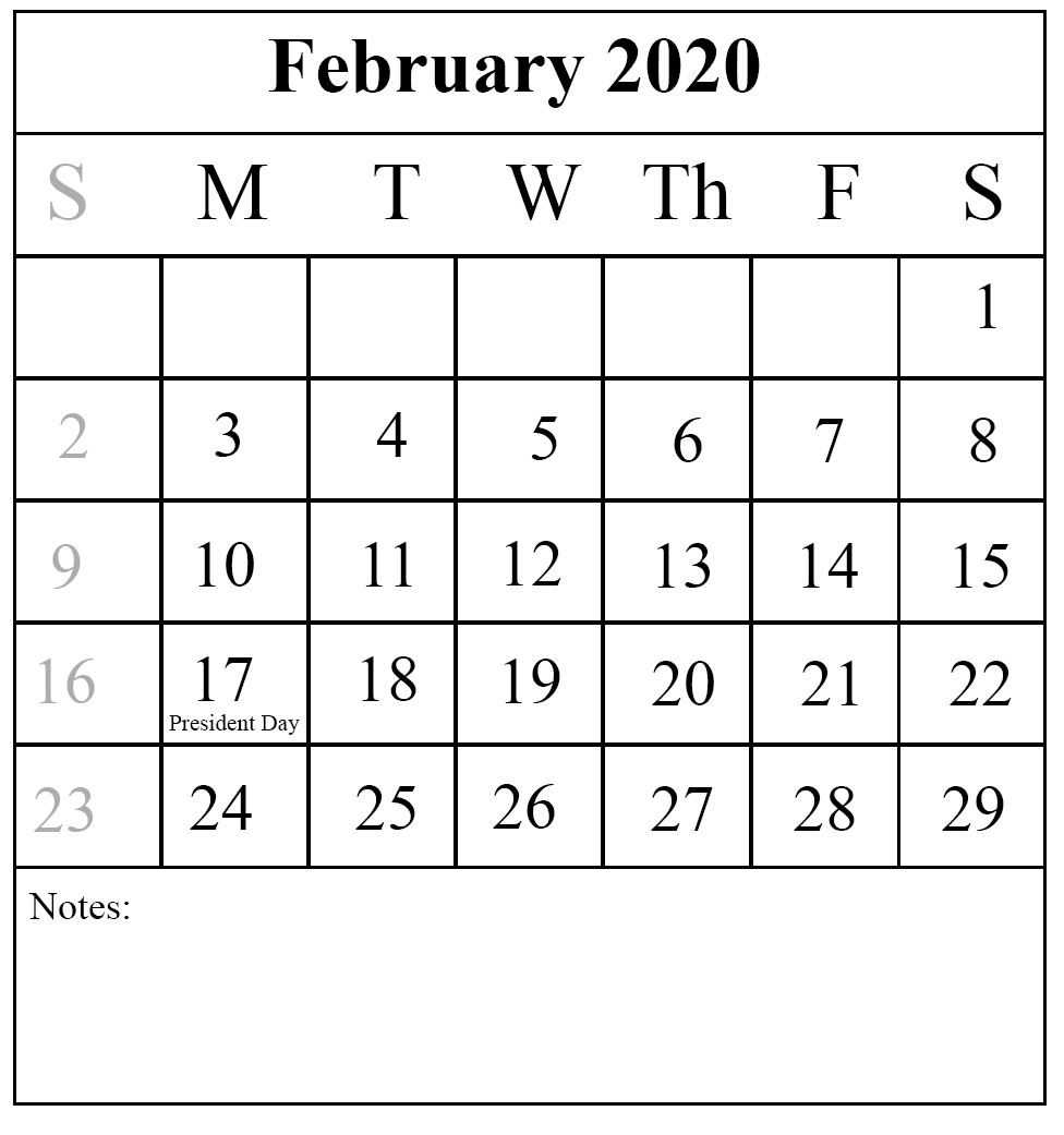 Free Download February 2020 Printable Calendar { Pdf,excel