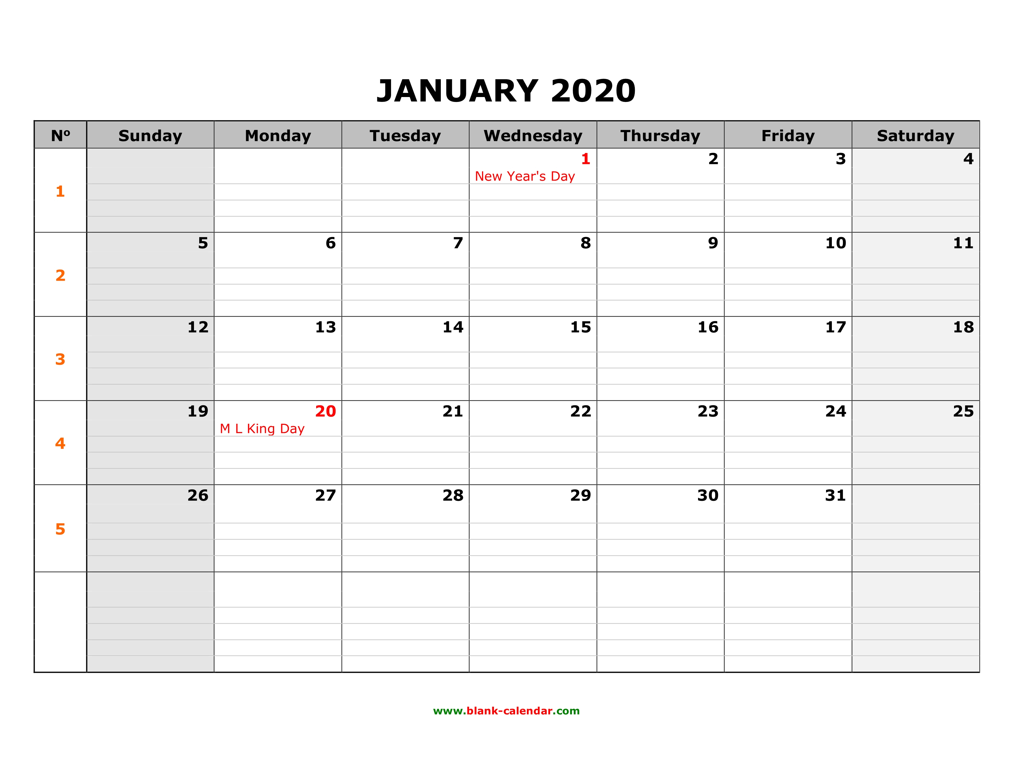 Free Printable Calendar With Large Boxes 2020 Calendar Printables