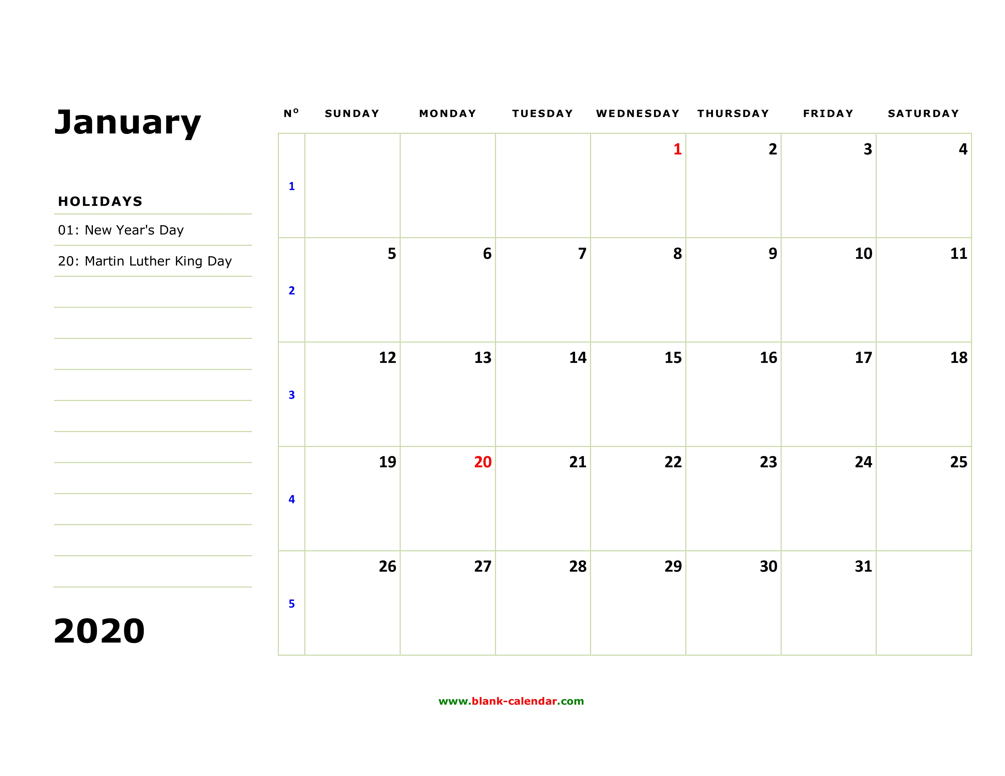 free printable calendar with large boxes 2020 calendar