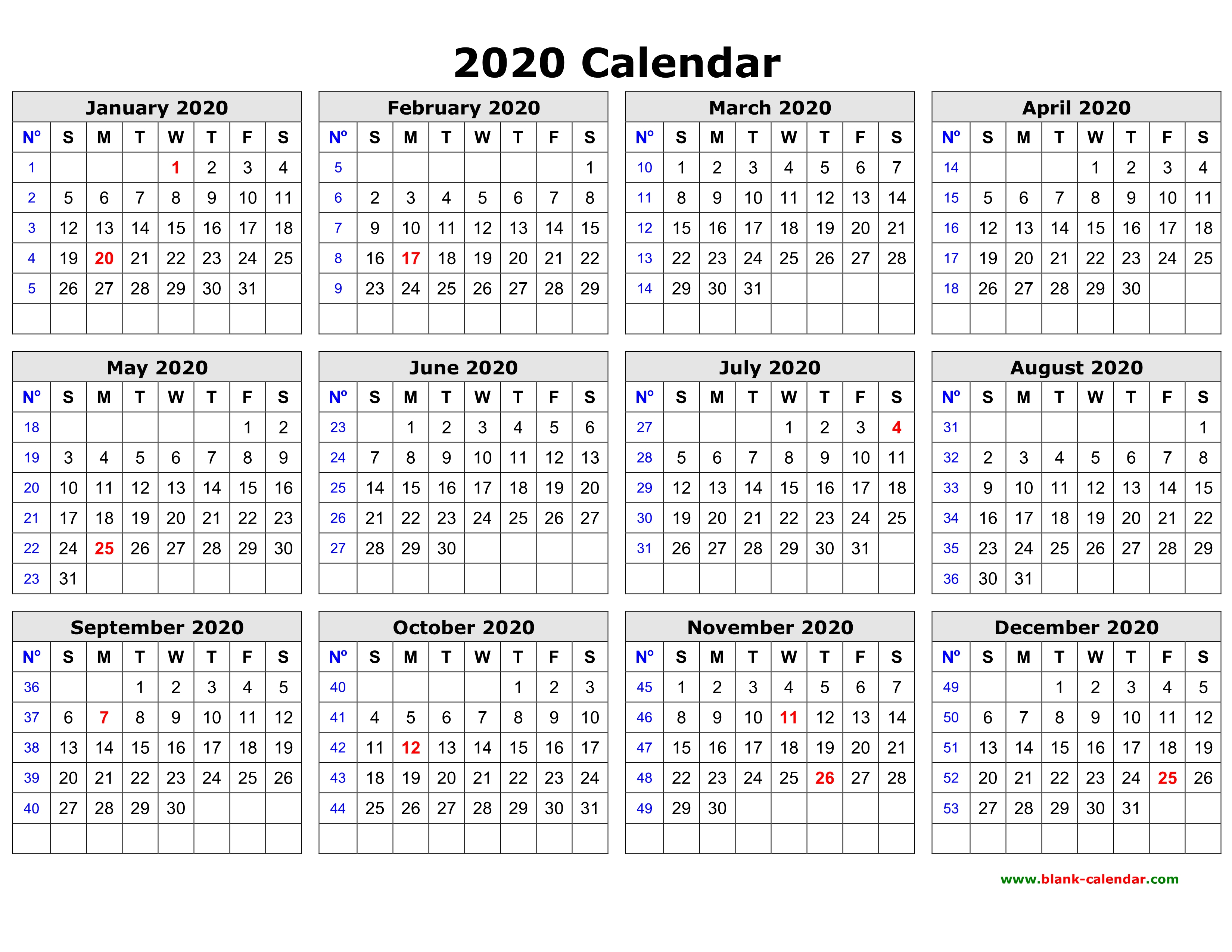 Free Downloadable 2020 Calendar - Wpa.wpart.co