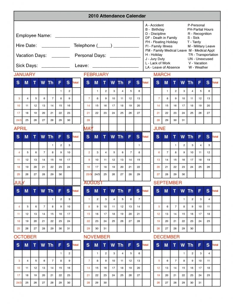 Free Printable Employee Calendar