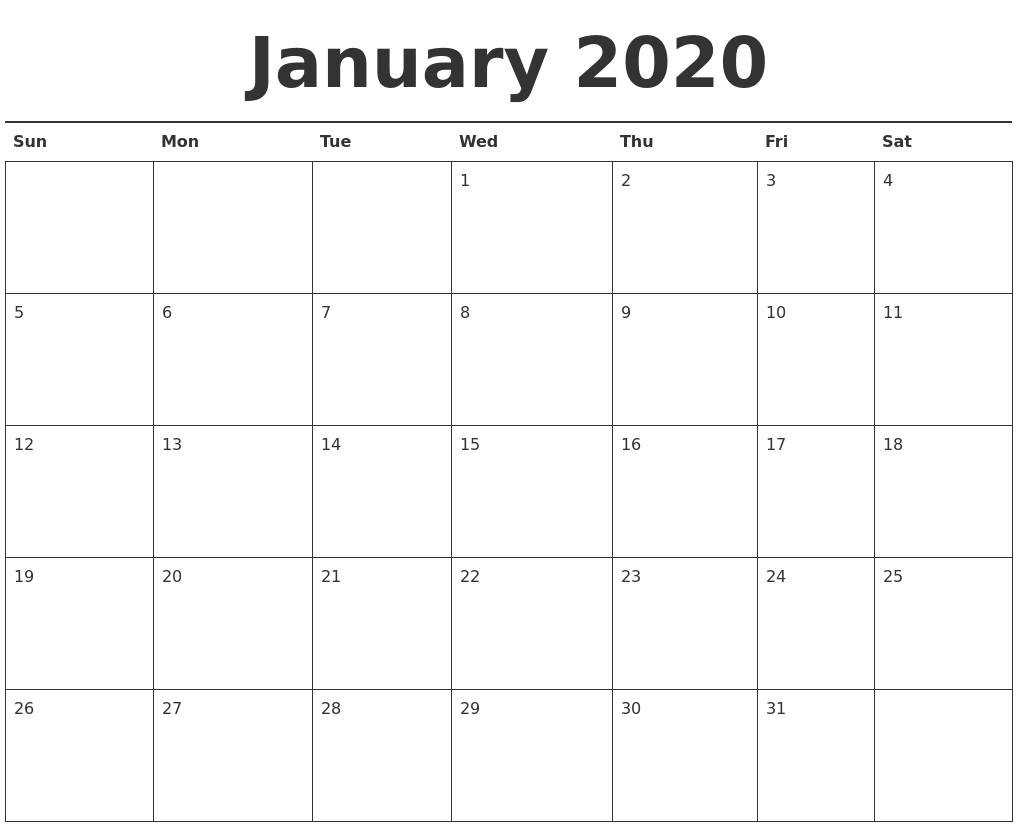 Free January 2020 Printable Calendar – Create Your Editable