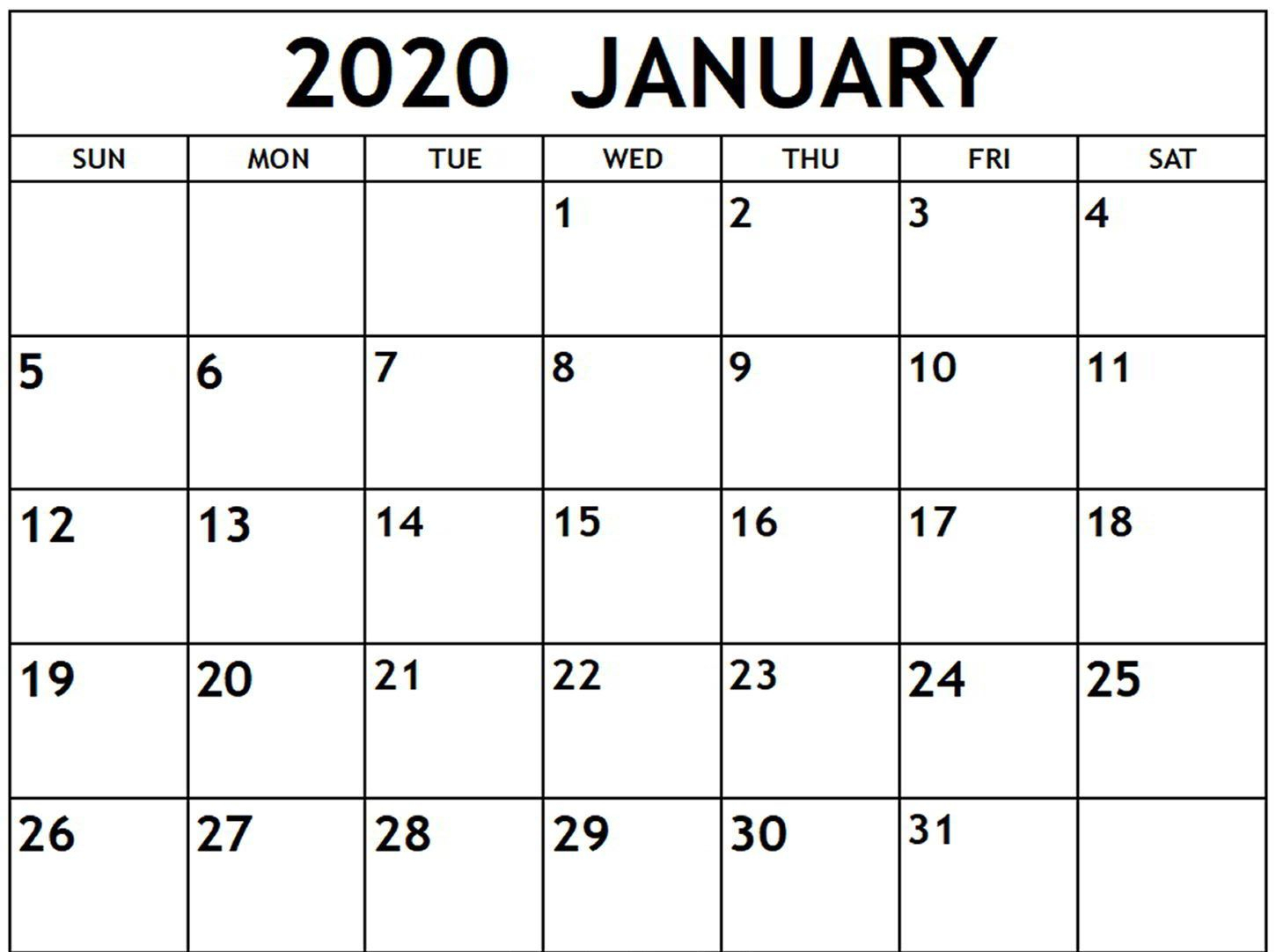 Free January Calendar 2020 Printable Template Blank In Pdf