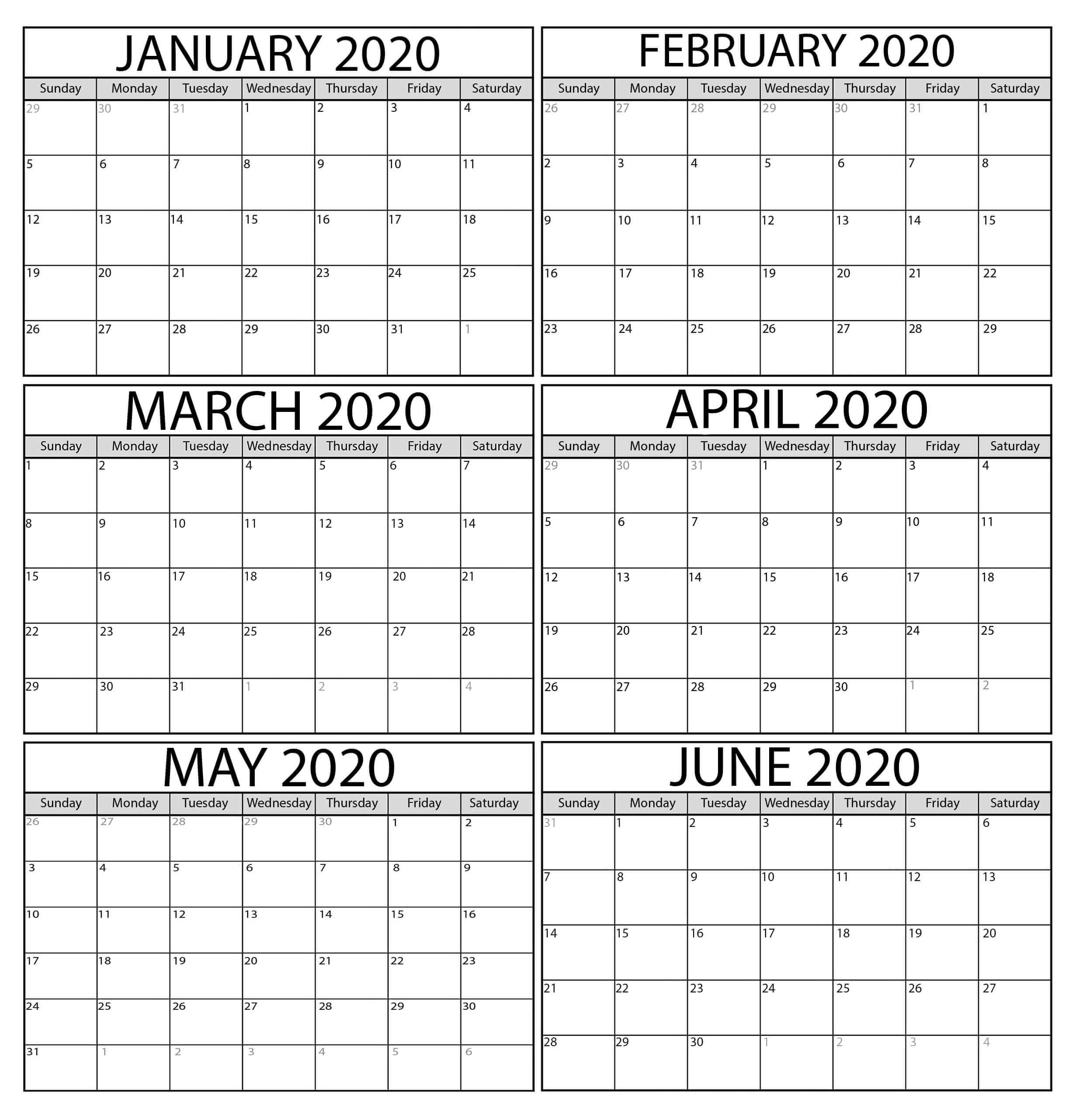 Free January To April 2020 Calendar Template - 2019