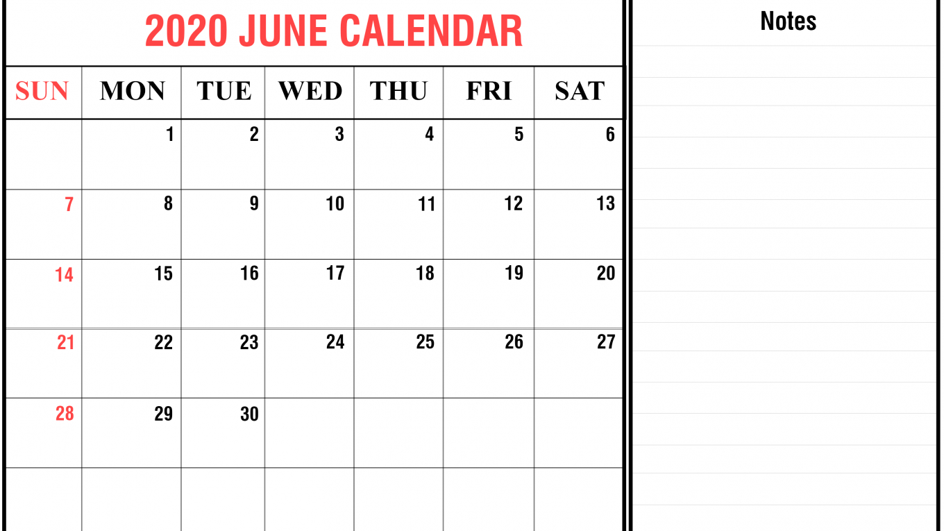 Free June Calendar 2020 Printable Template In Pdf, Word, Excel