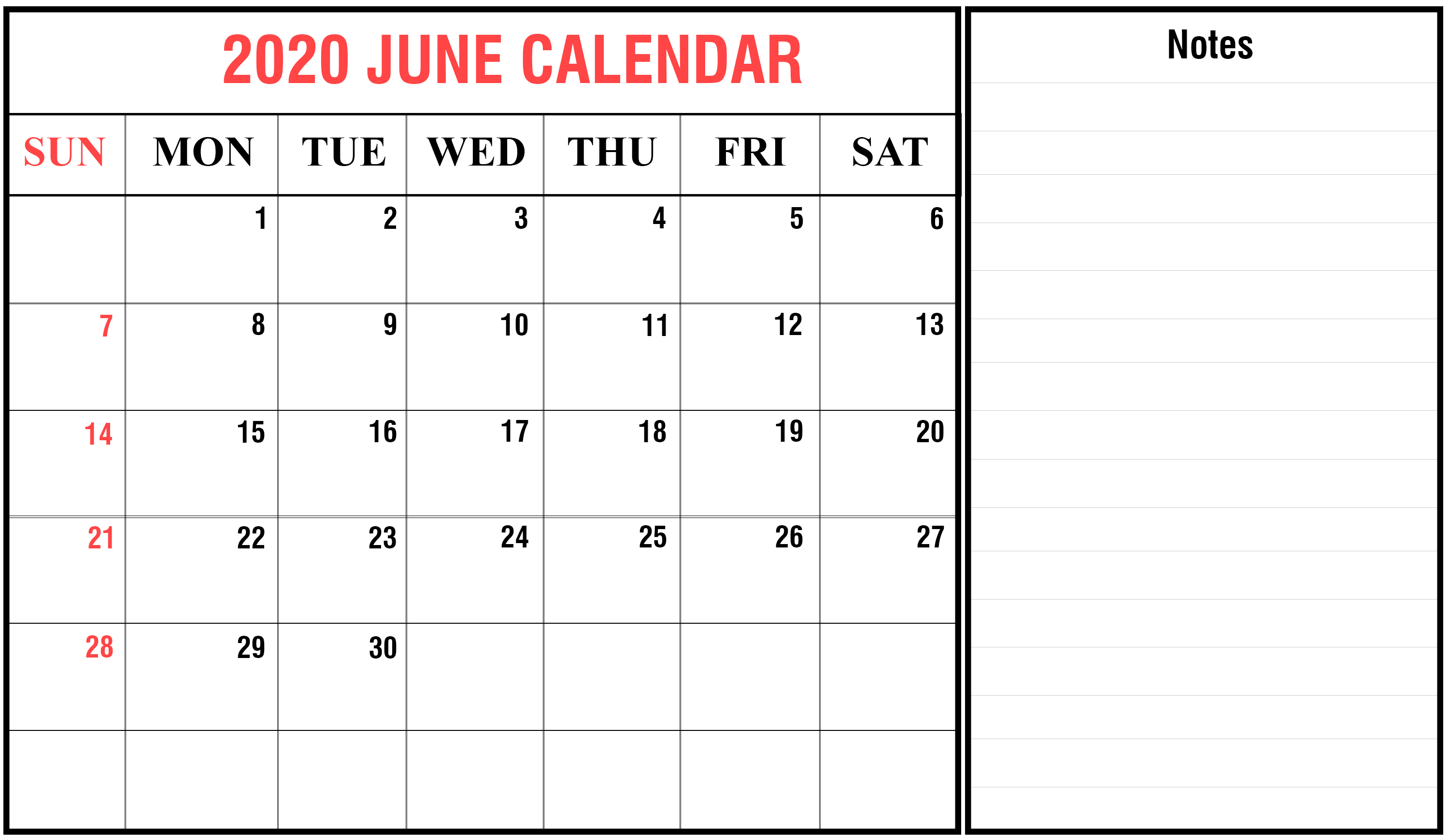 Free June Calendar 2020 Printable Template In Pdf, Word, Excel