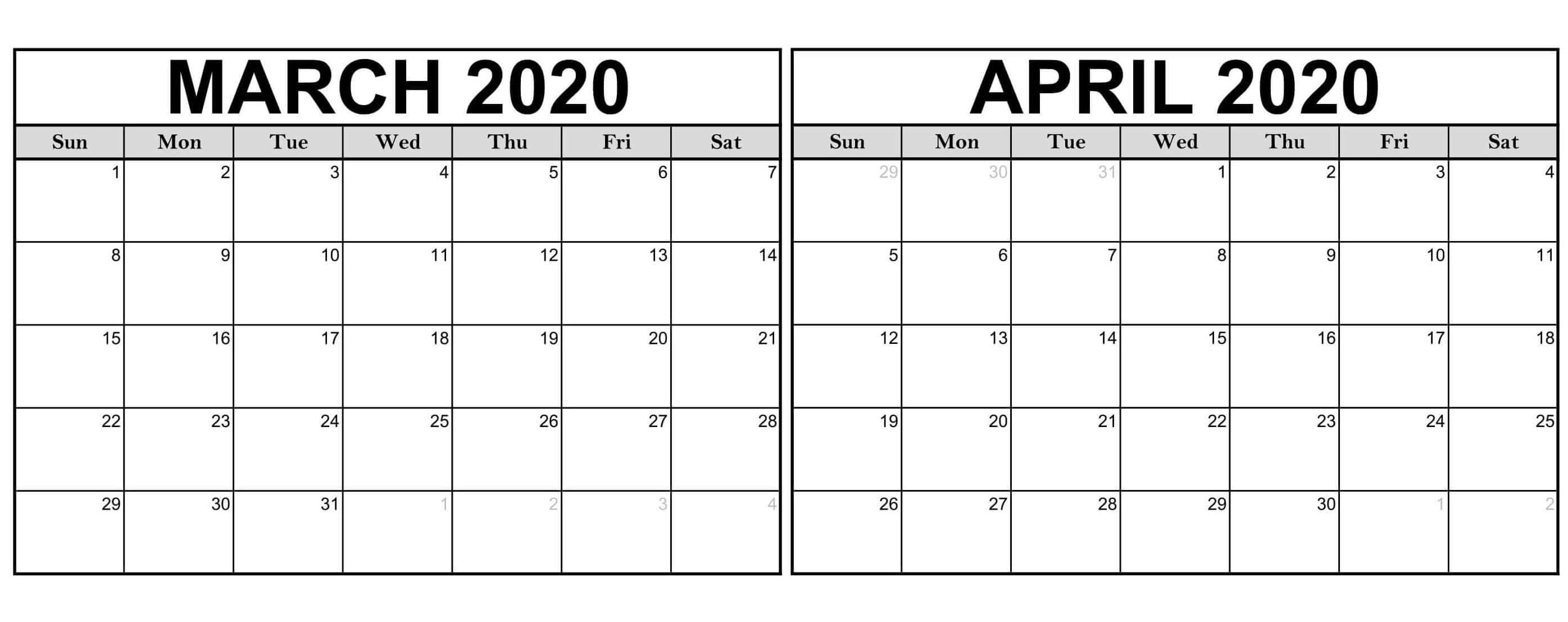 Free March April Calendar 2020 Printable - 2019 Calendars