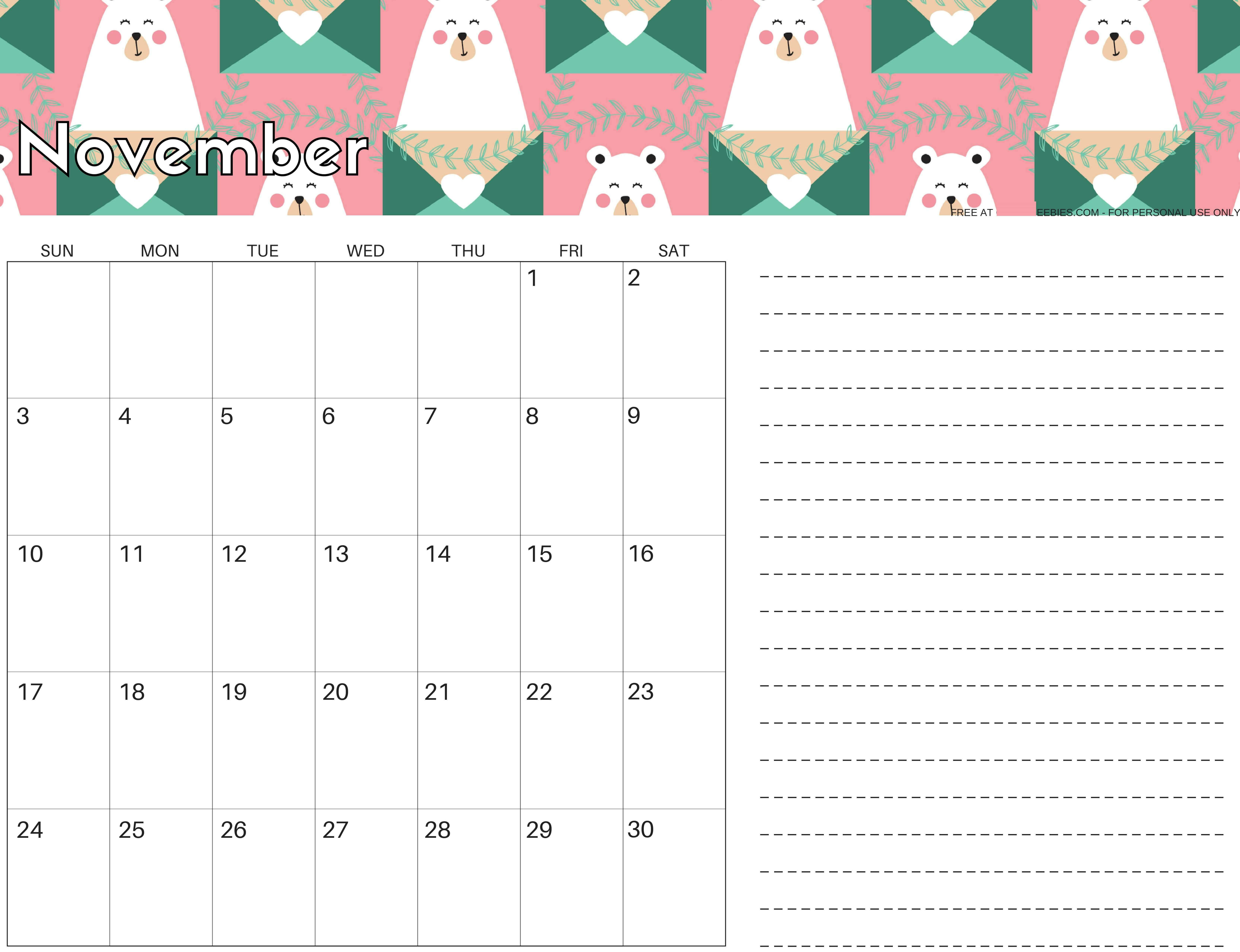 Free November 2019 Calendar Printable Sheet - Set Your Plan