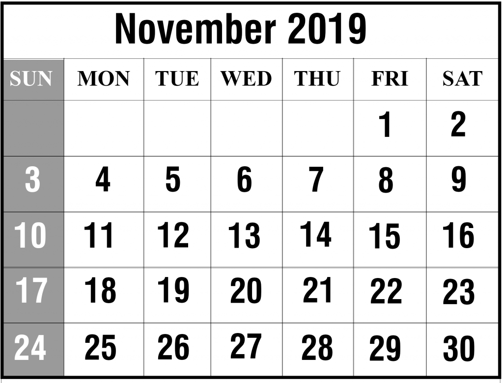 Free November 2019 Printable Calendar Template In Pdf, Excel