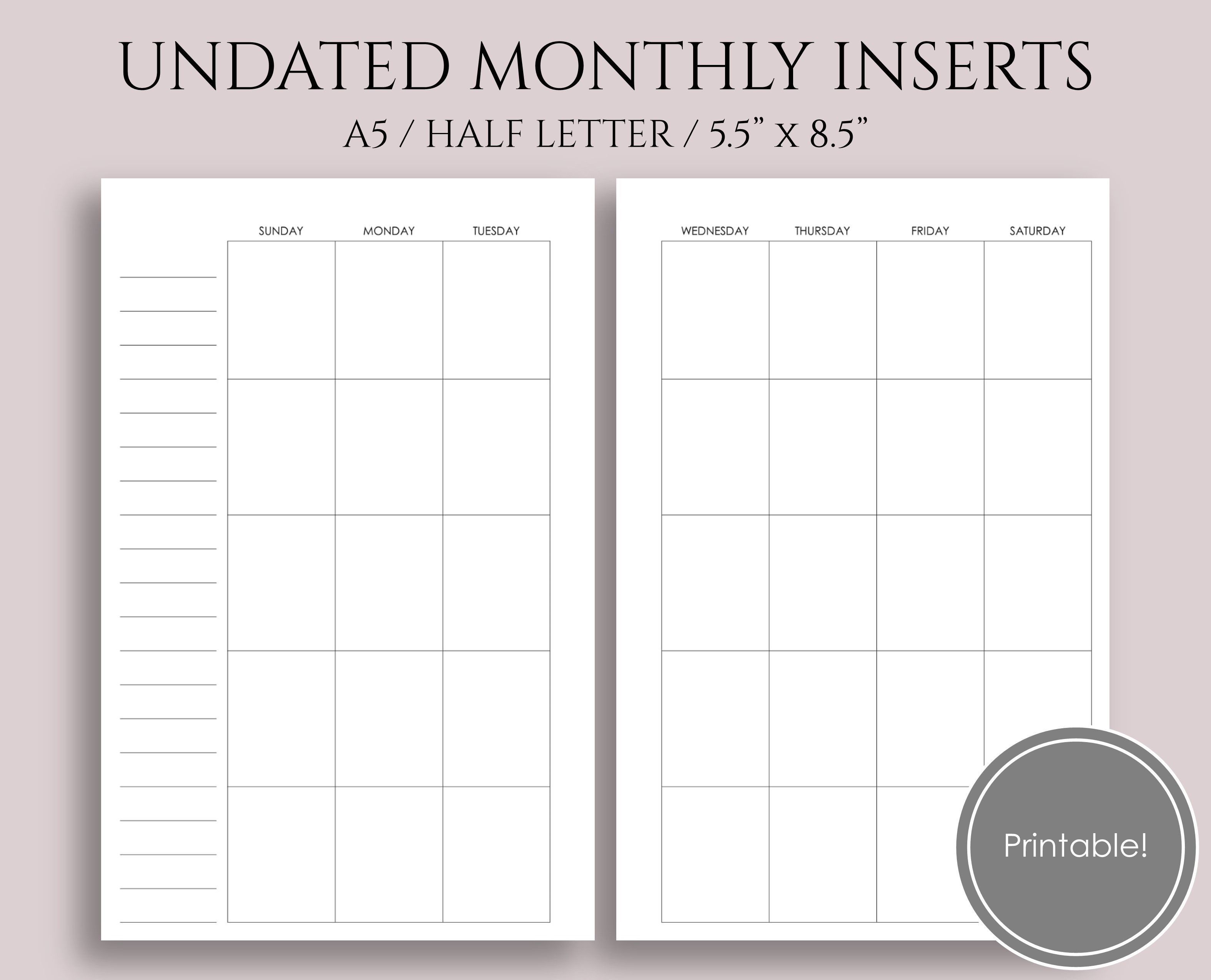 Free Printable Undated Calendar