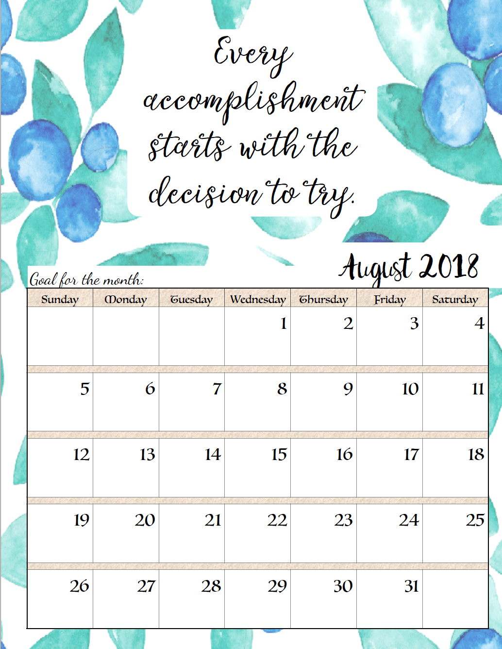 Free Printable 2018 Monthly Motivational Calendars | Free