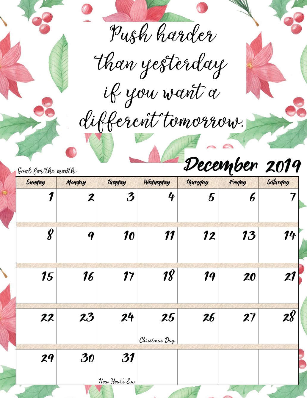 Free Printable 2019 Monthly Motivational Calendars | Free