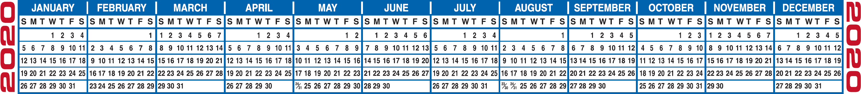 Printable Keyboard Calendar Strips 2020