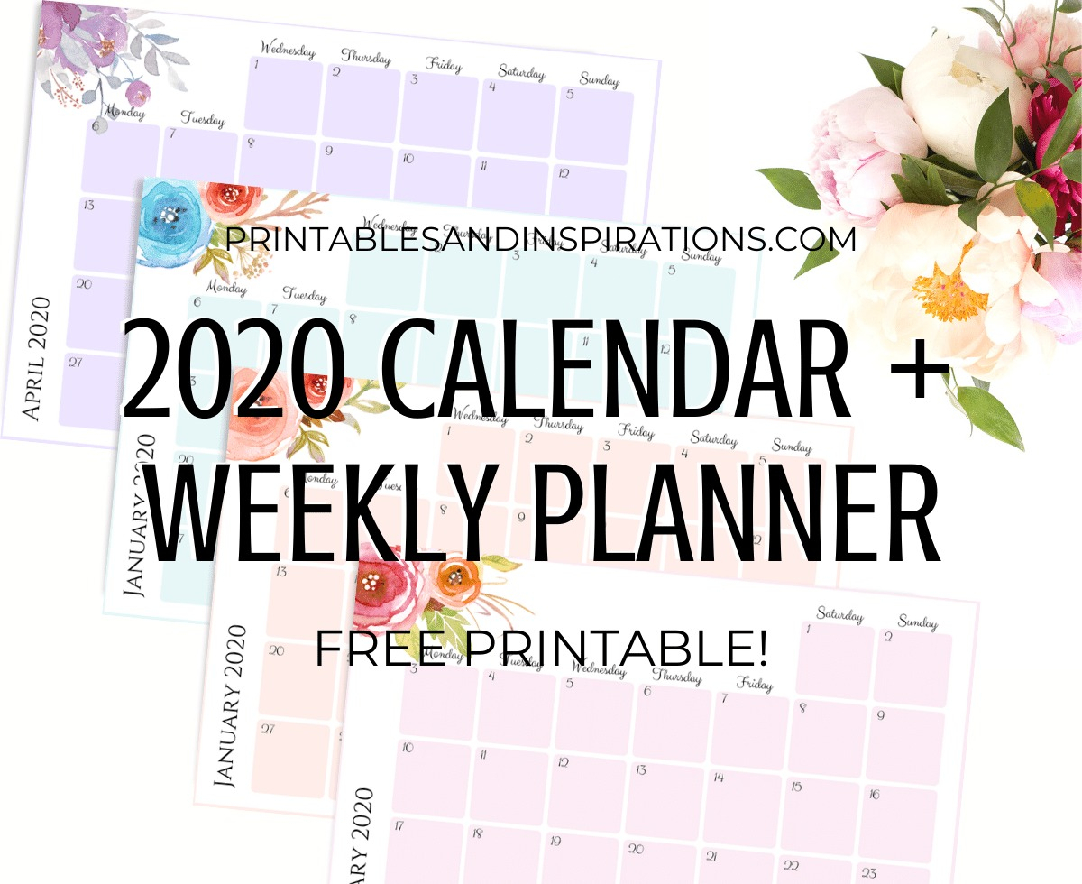 Free Printable 2020 Monthly Calendar + Weekly Planner