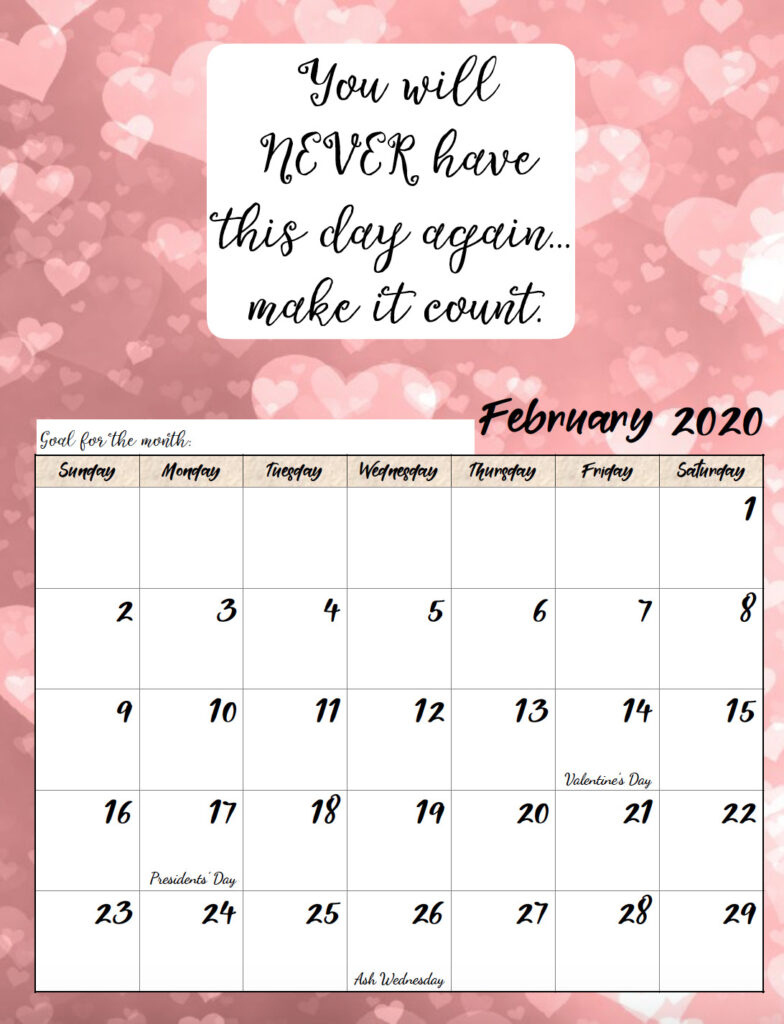 Free Printable Inspirational Calendar 2020