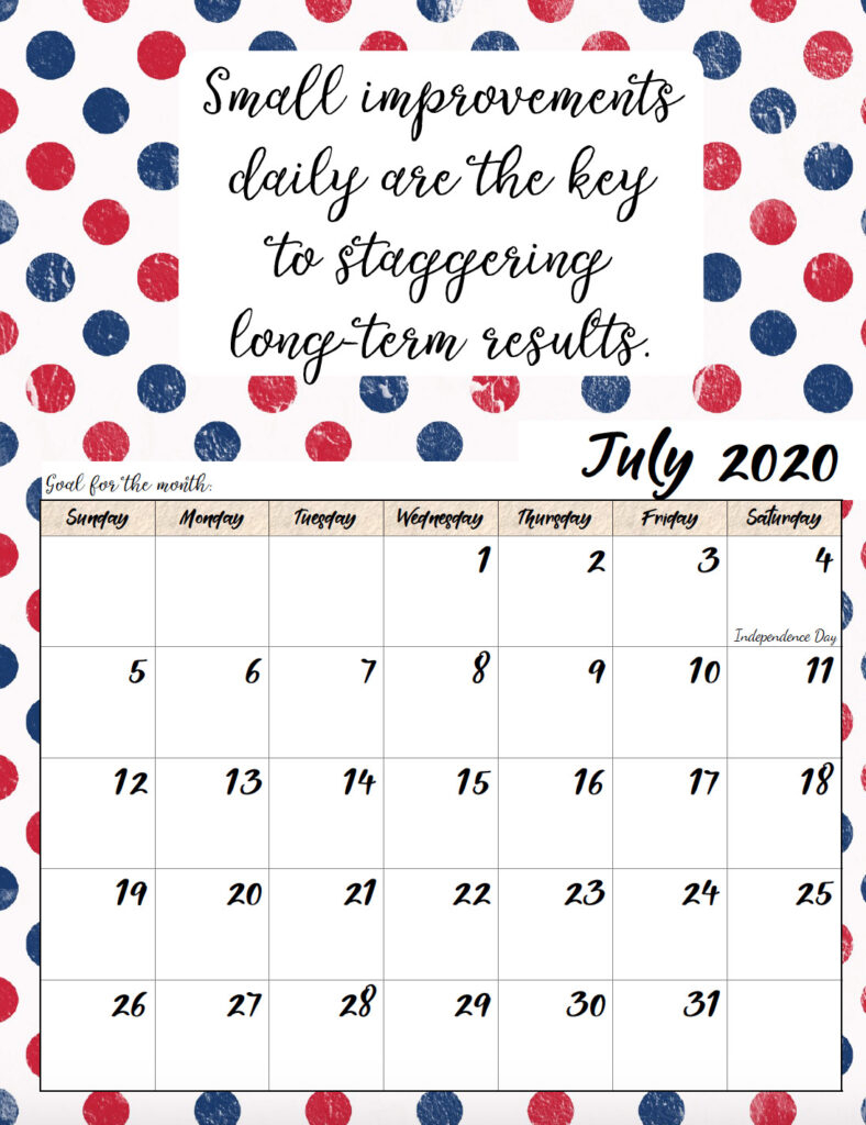 Free Printable 2020 Monthly Motivational Calendars