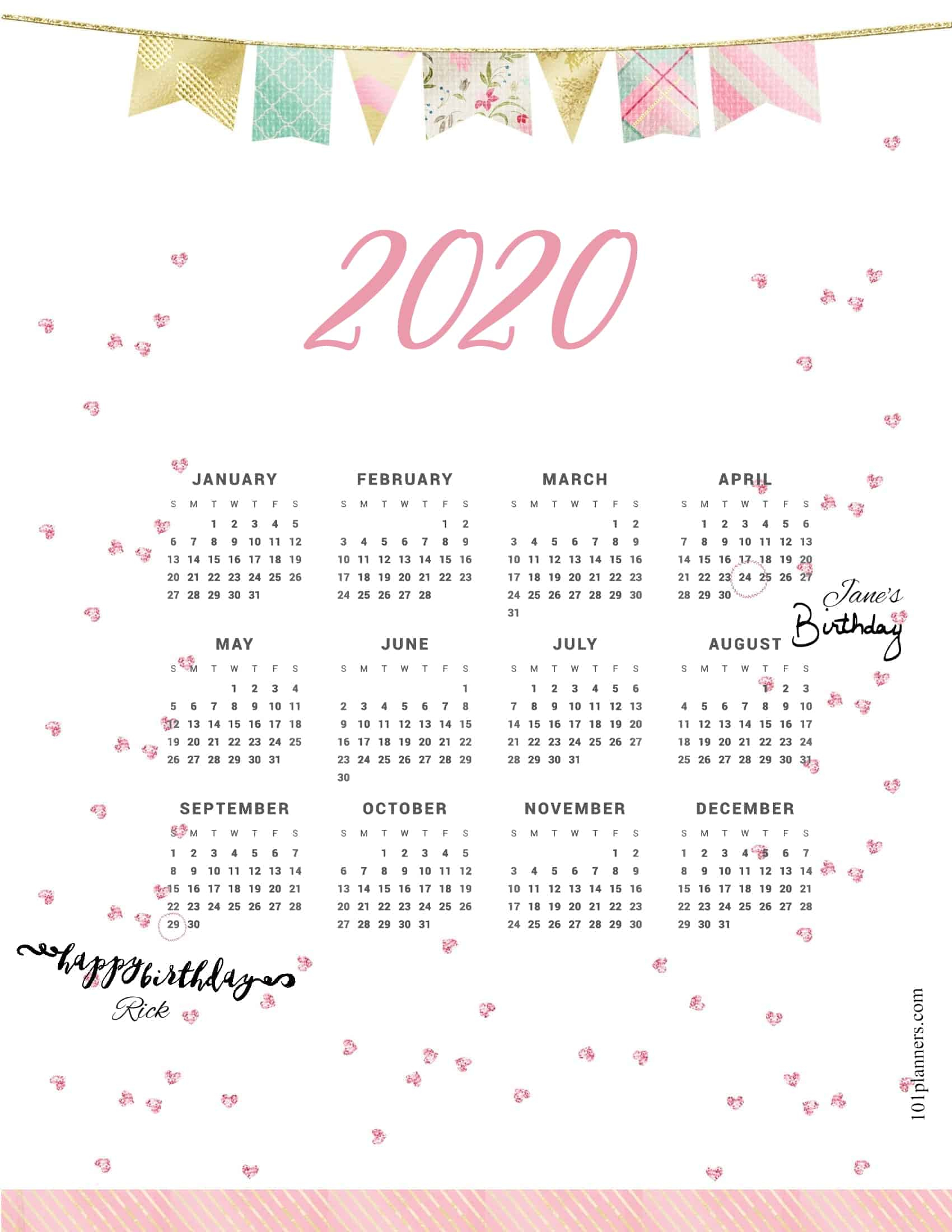 Free Printable 2020 Yearly Calendar At A Glance | 101