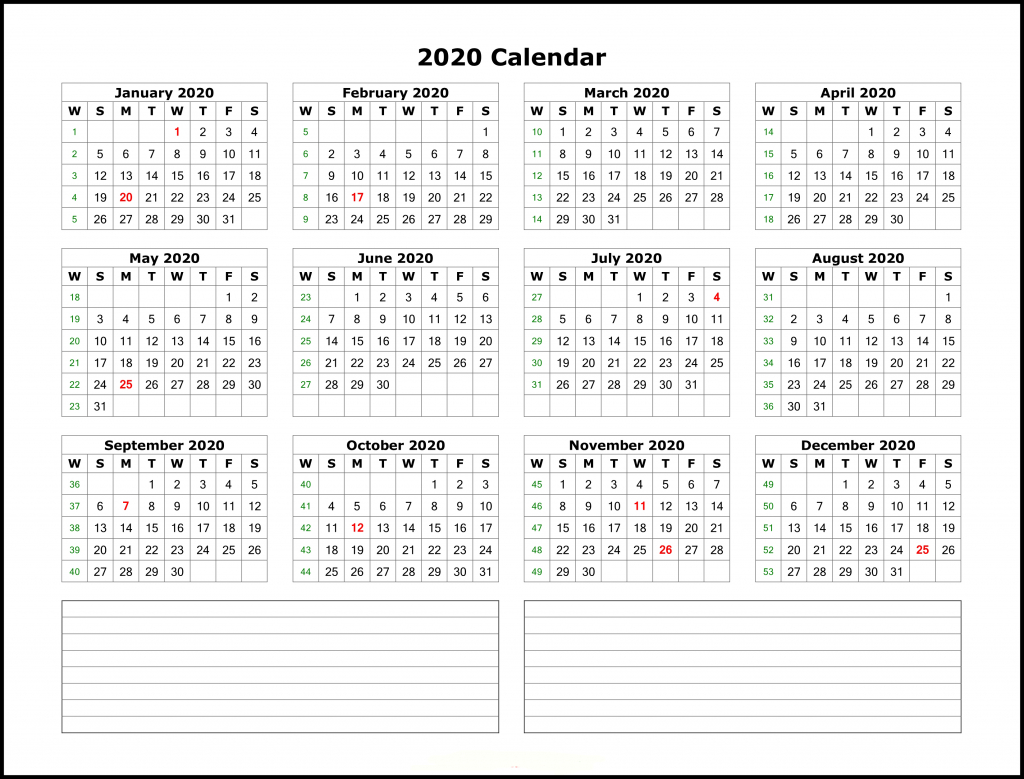 Free Printable 2020 Yearly Calendar Template | Best
