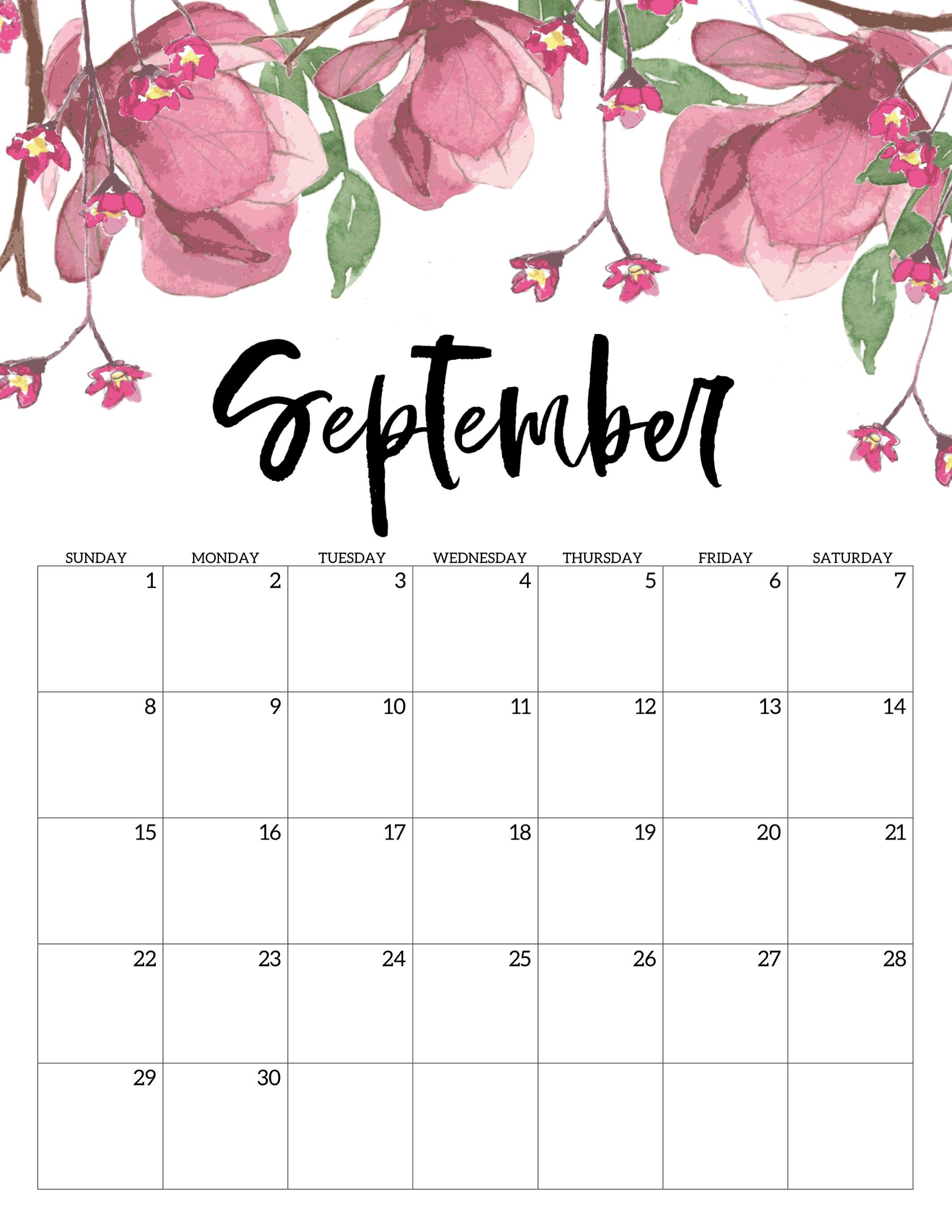 Free Printable Calendar 2019 - Floral | Еженедельный