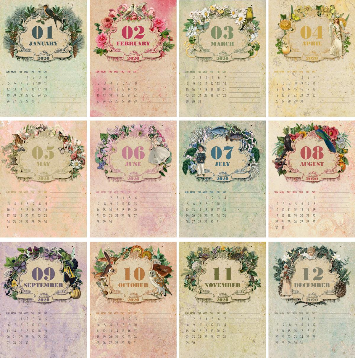 Free Printable Vintage Calendar 2020