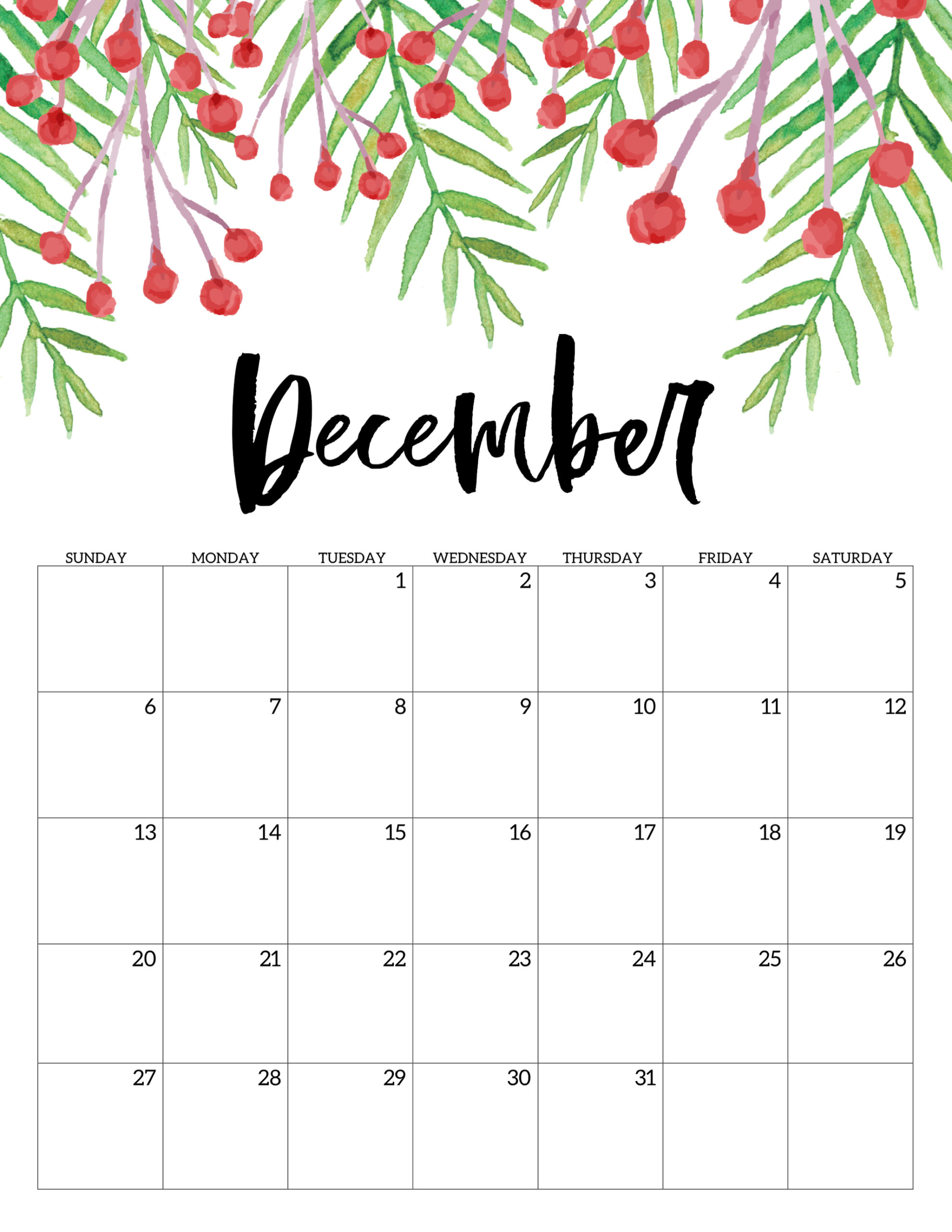 Free Printable Calendar 2020 - Floral - Paper Trail Design