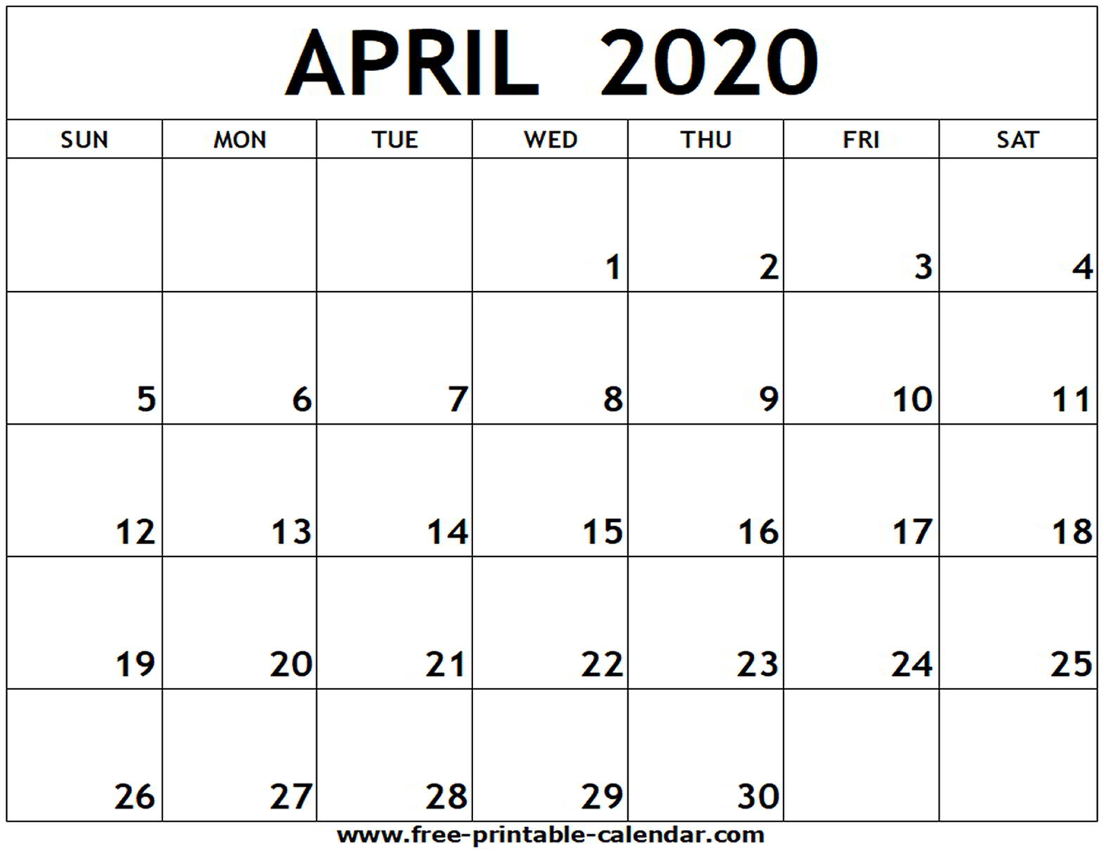 Free Printable Calendar April 2020 - Wpa.wpart.co