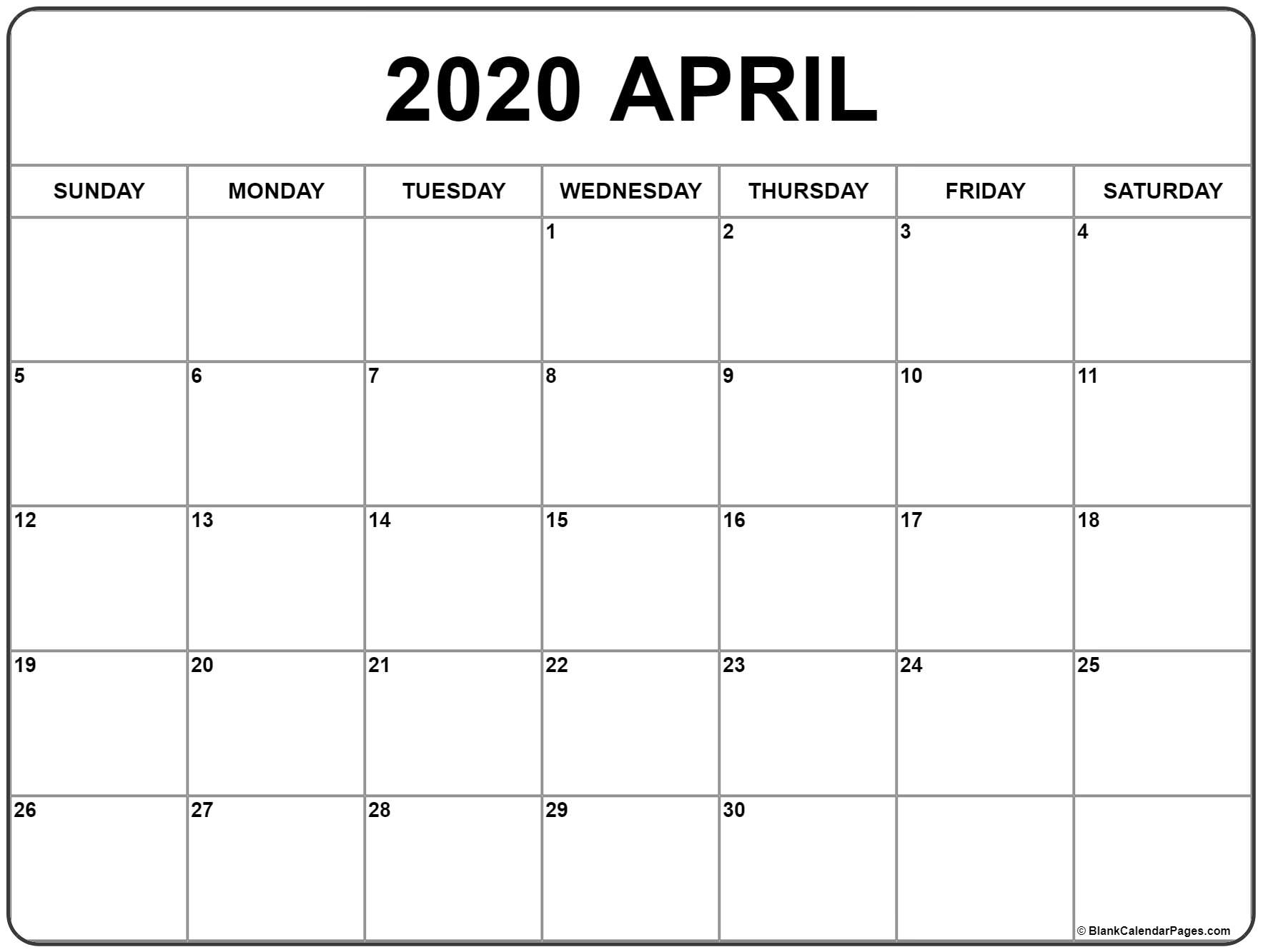 Free Printable Calendar April 2020 - Wpa.wpart.co