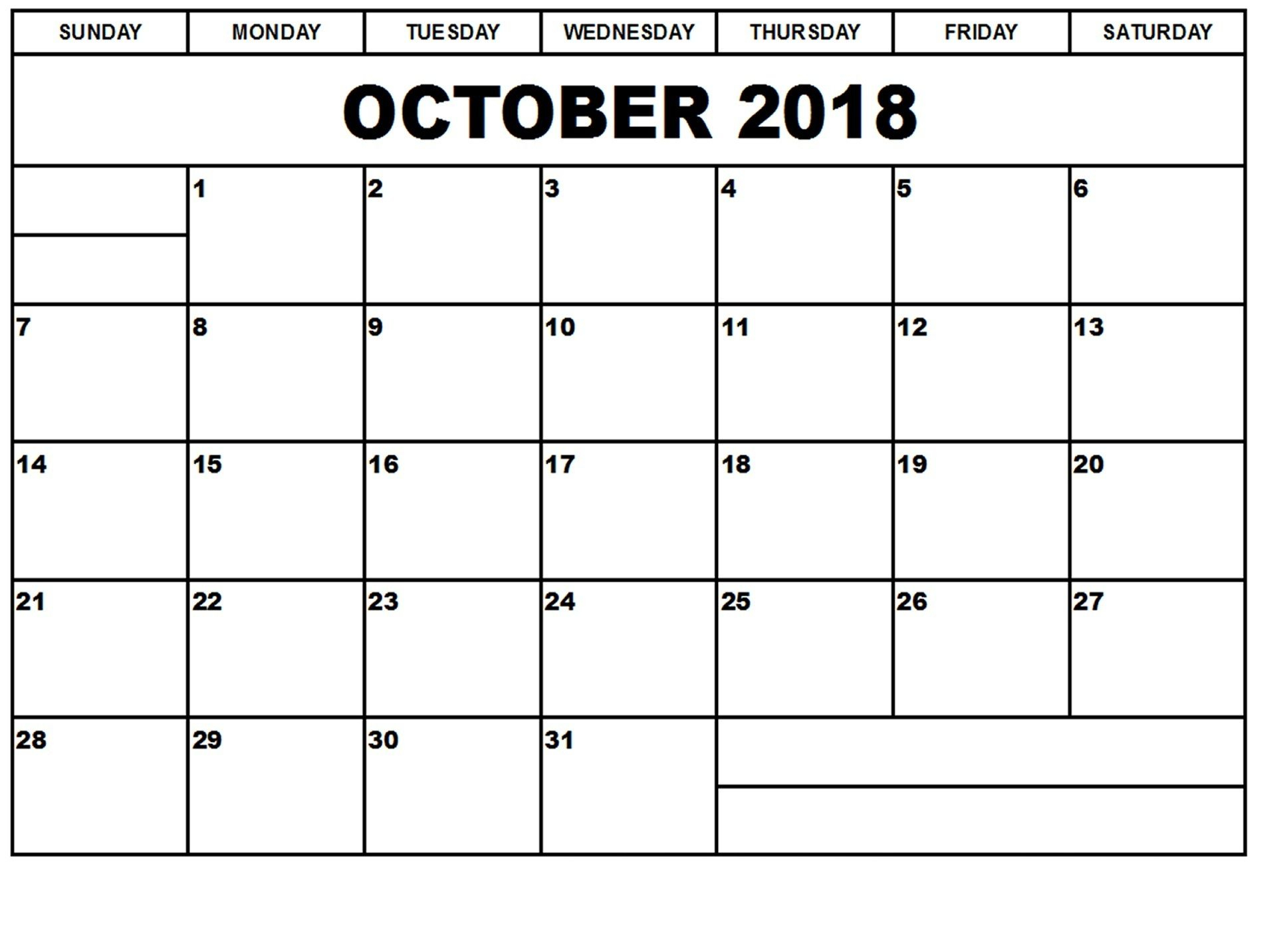 Free Printable Calendar October 2018 Cute With Notes