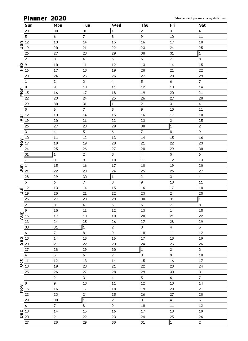 calendar 2020 year planner calendar printables free