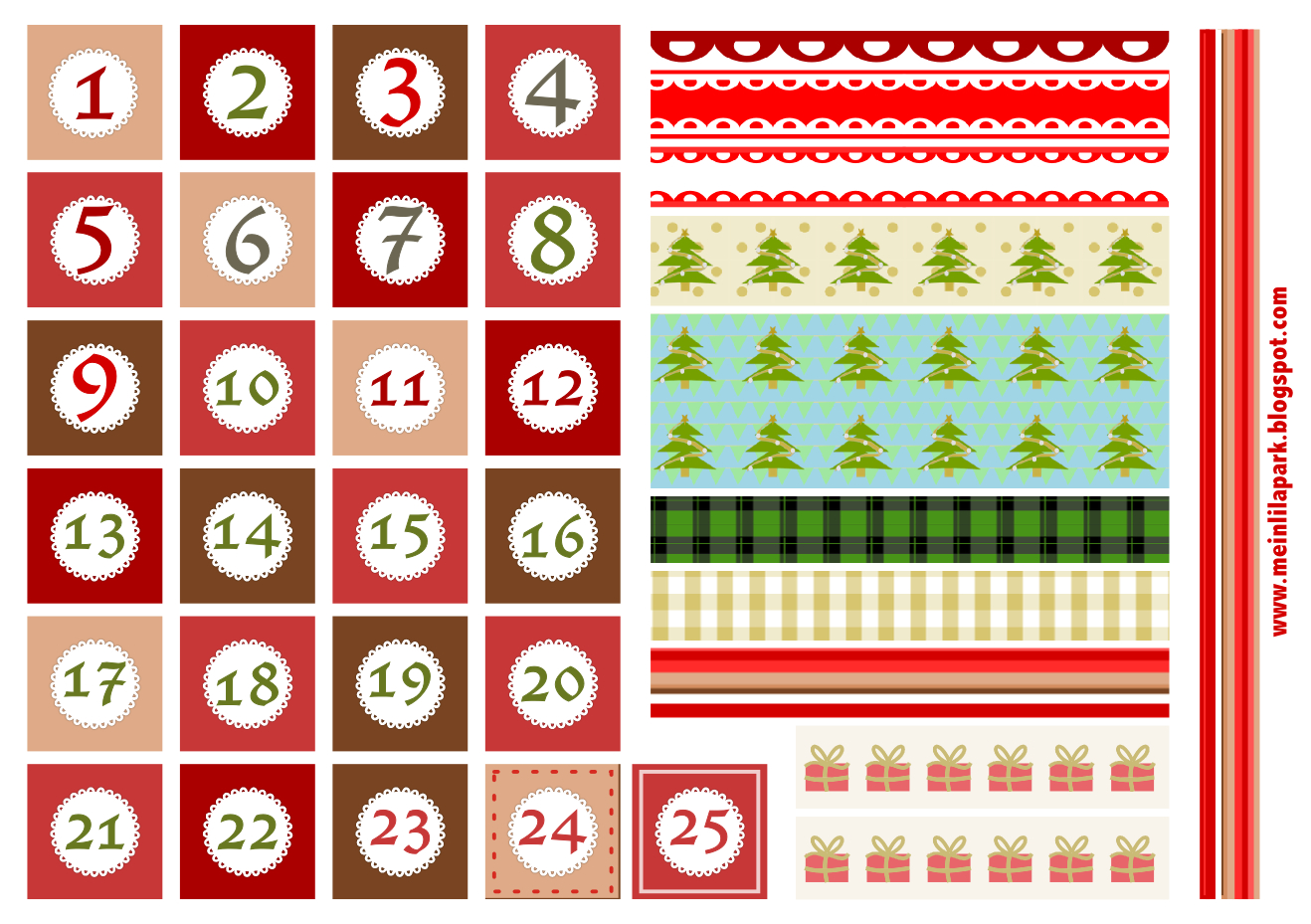 Free Printable Christmas Advent Calendar Numbers And Borders