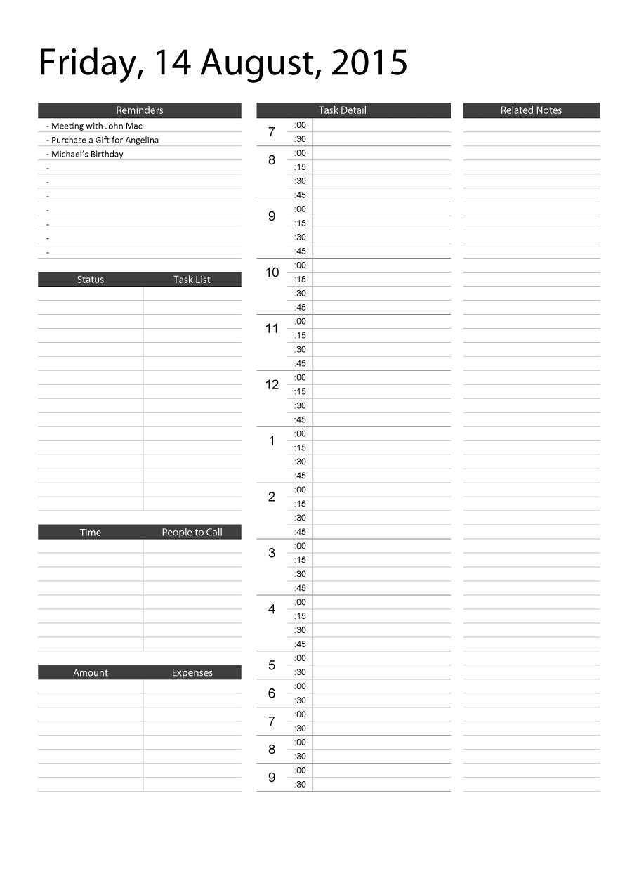 daily schedule template